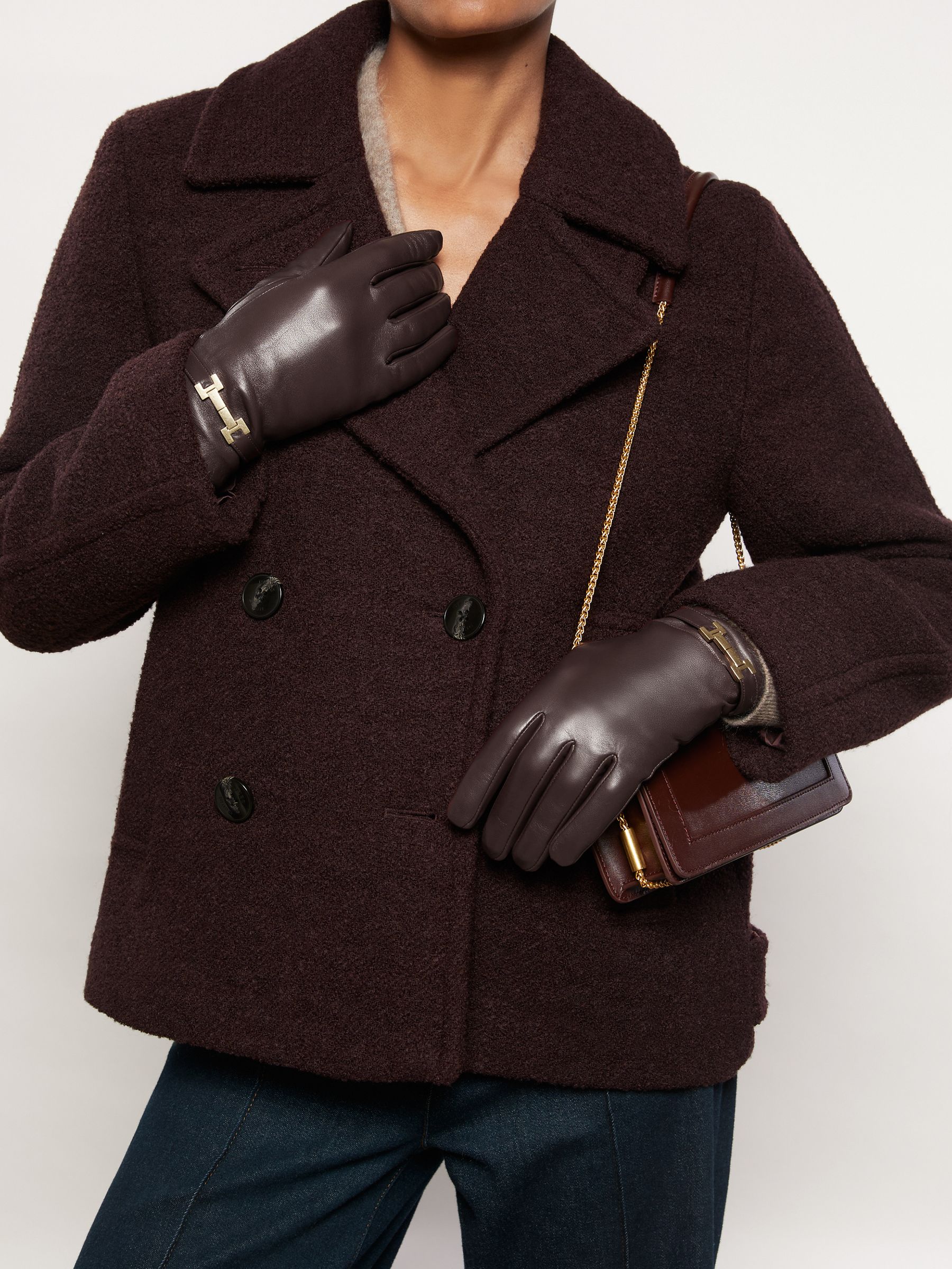 Leather Hardware-Embellished Gloves in Burgundy - Image 4 of 4