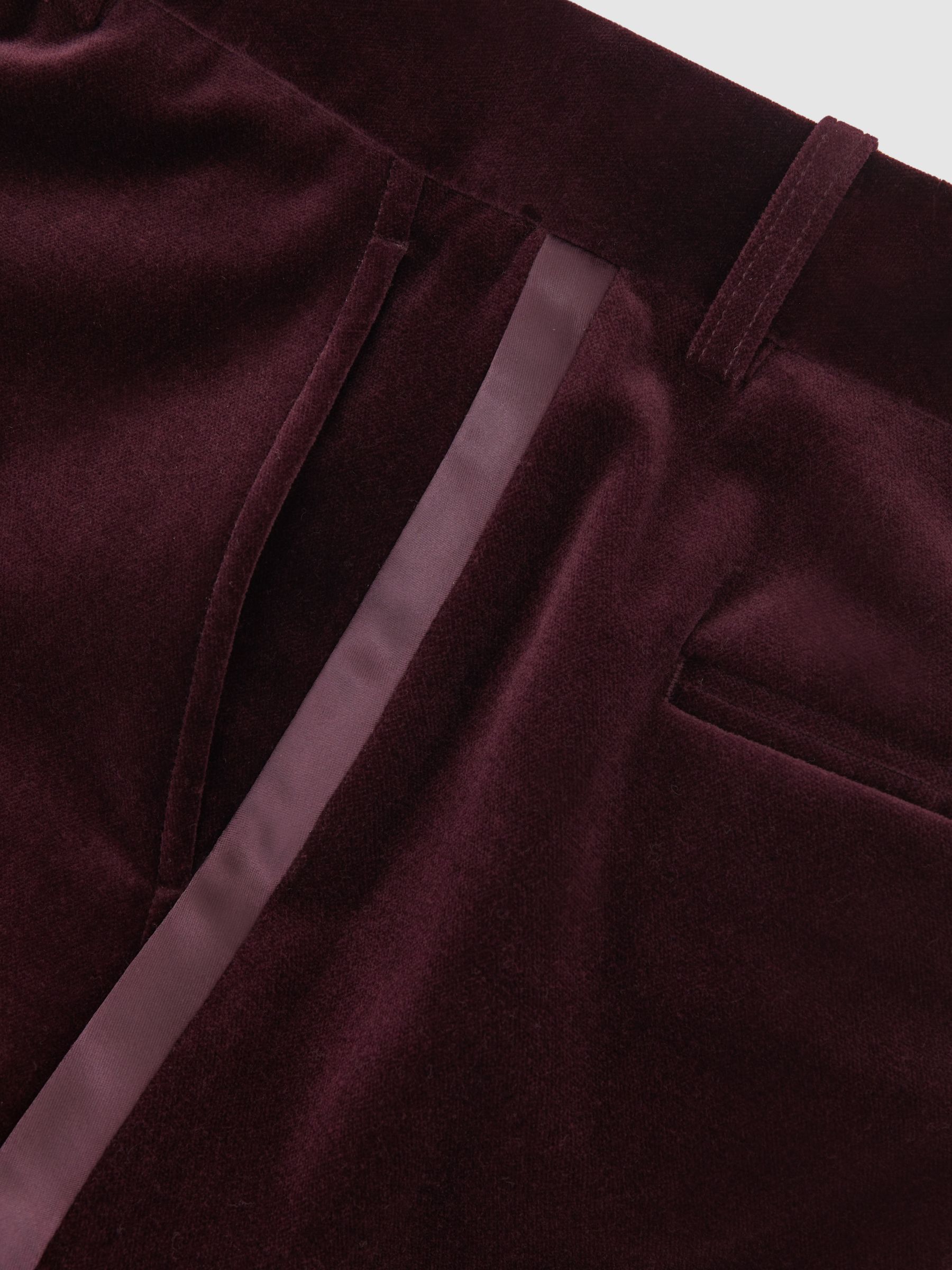 Velvet Tuxedo-Stripe Flared Trousers in Burgundy - Image 8 of 8