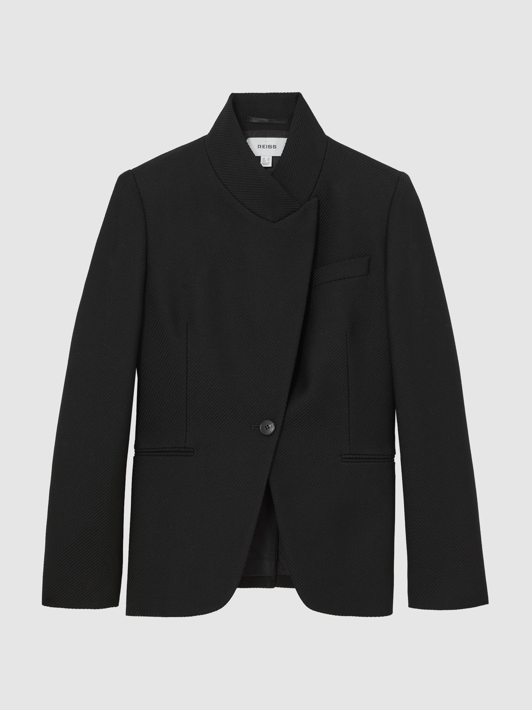 Petite Wool-Blend Wrapover Blazer in Black - Image 2 of 7