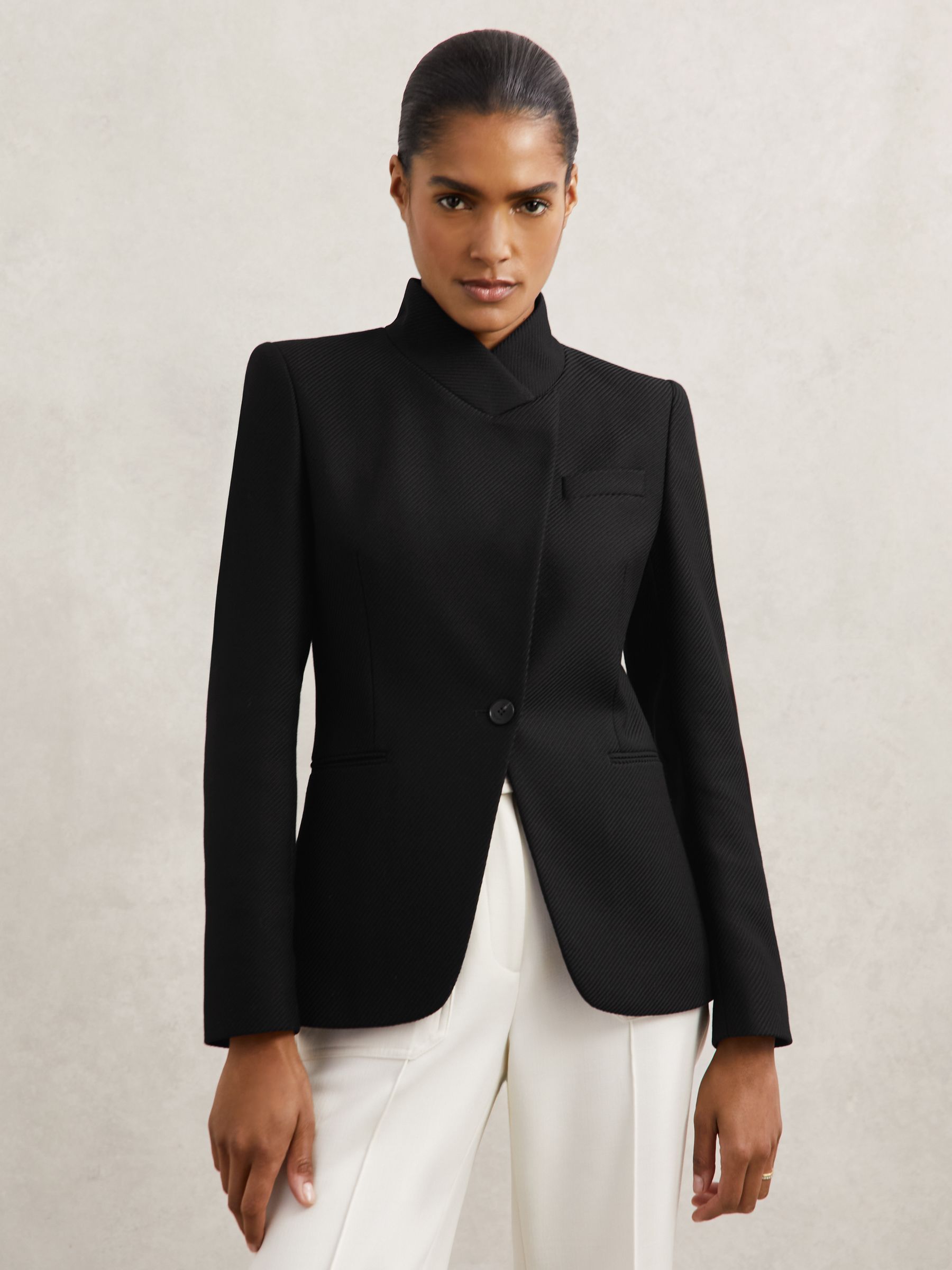 Petite Wool-Blend Wrapover Blazer in Black - Image 3 of 7