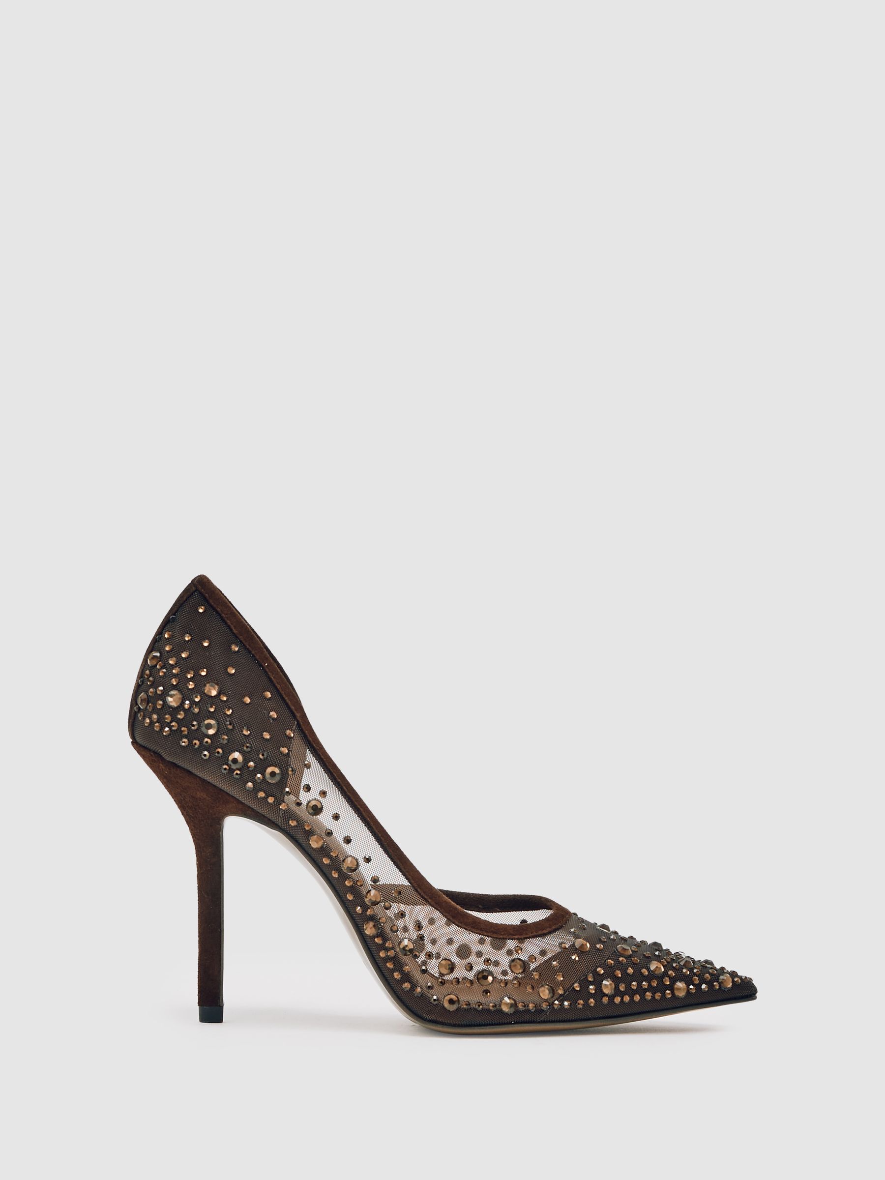 Crystal-Embellished Mesh Court Shoes in Chocolate - image 5