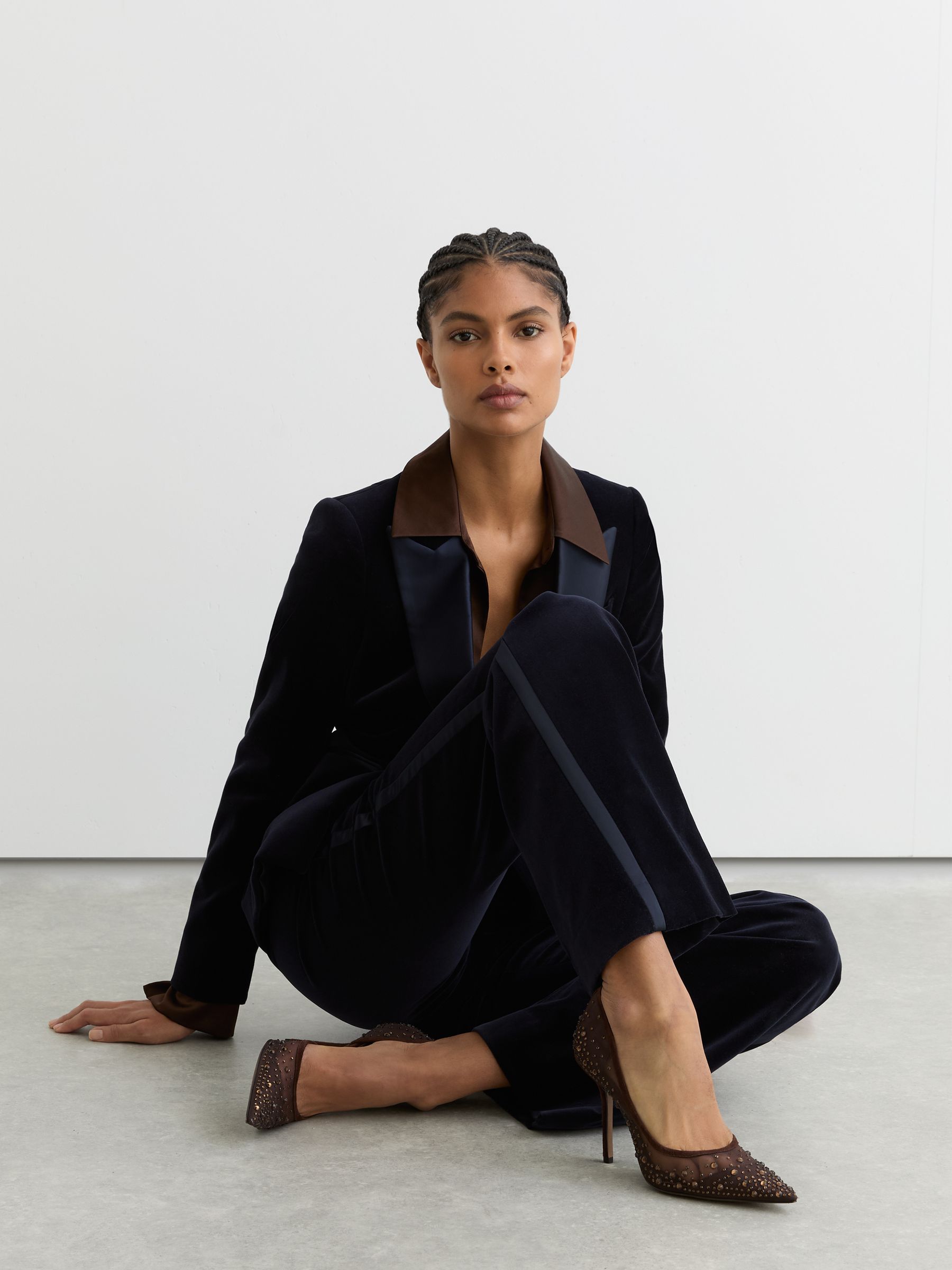 Crystal-Embellished Mesh Court Shoes in Chocolate - Image 2 of 5 Crystal-Embellished Mesh Court Shoes in Chocolate - Image 2 of 5