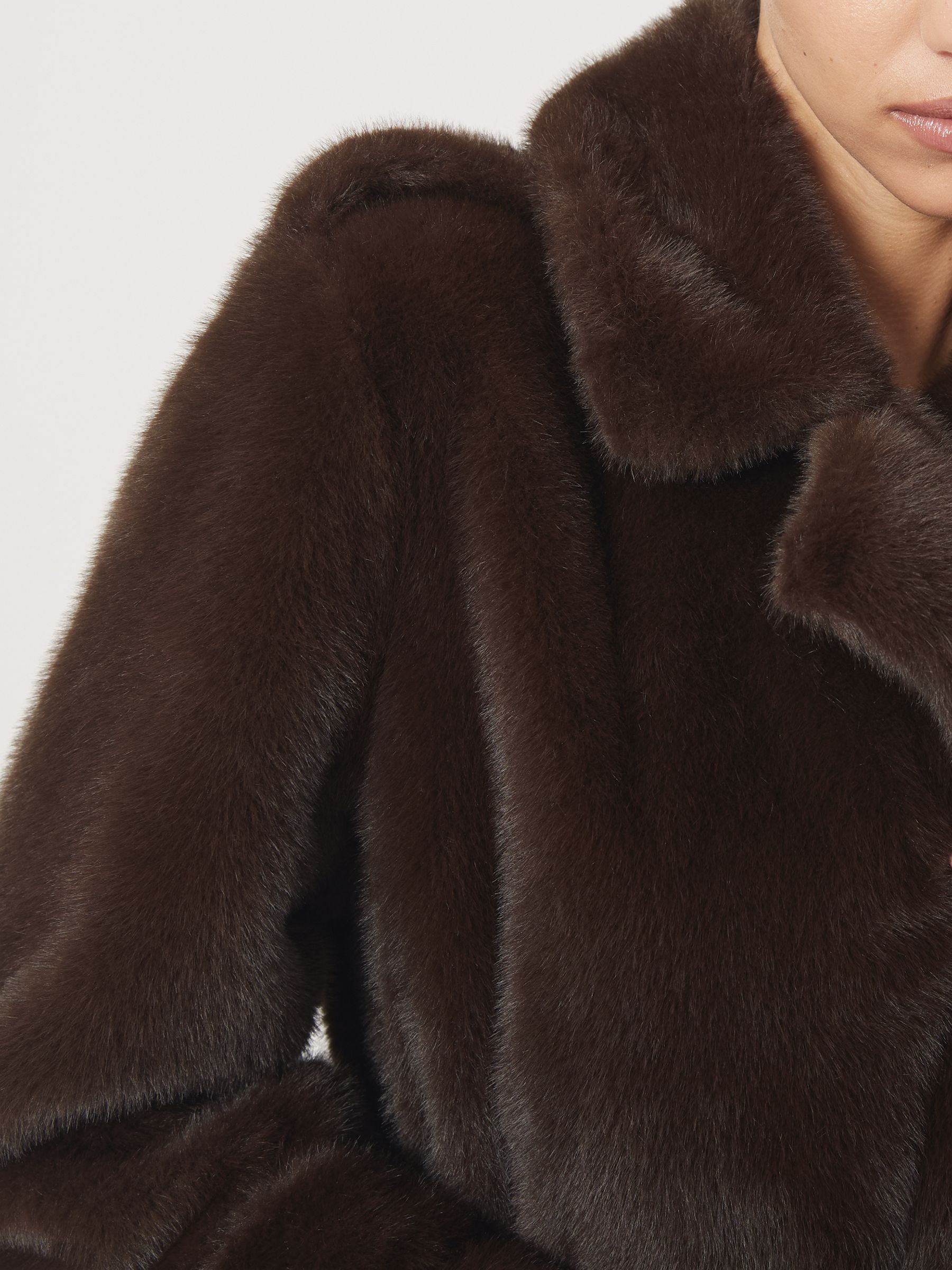 Petite Faux-Fur Long Belted Coat in Chocolate Brown - Image 4 of 8