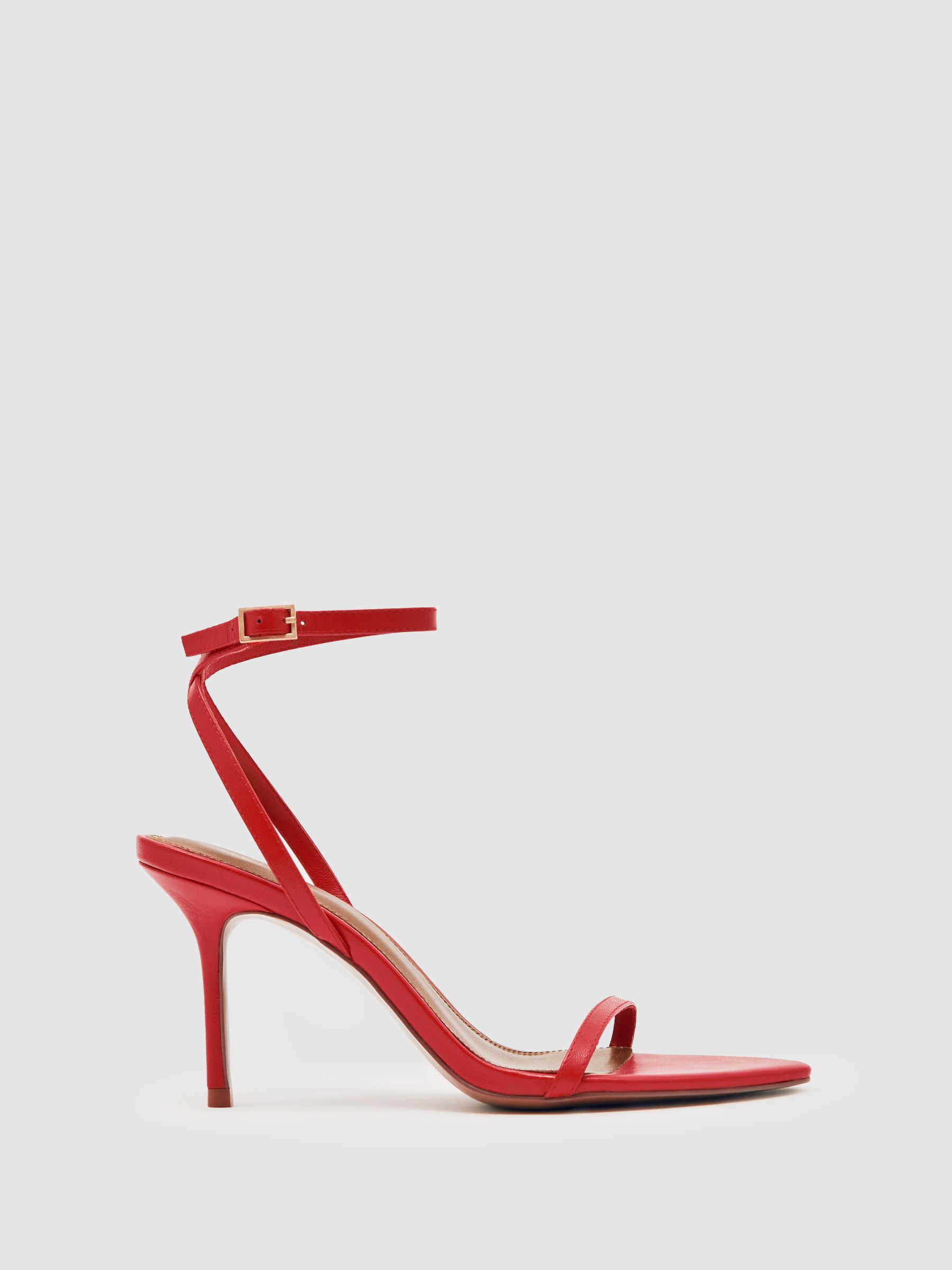 Strappy Stiletto Sandals in Red Leather - image 1