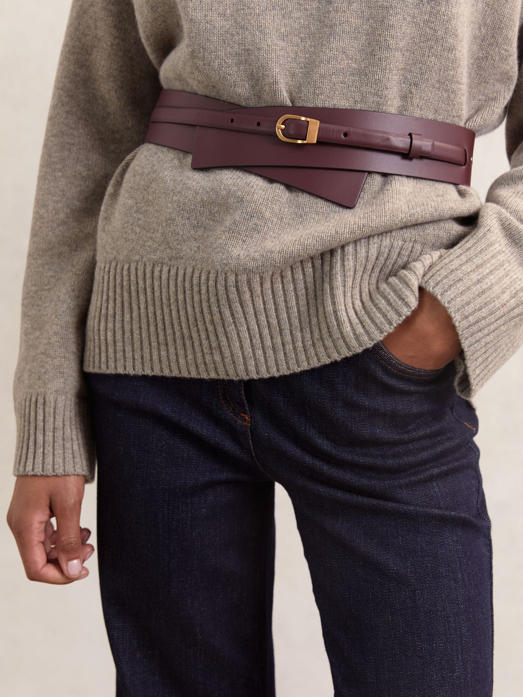 Leather Double-Strap Waist Belt in Burgundy - Image 2 of 4