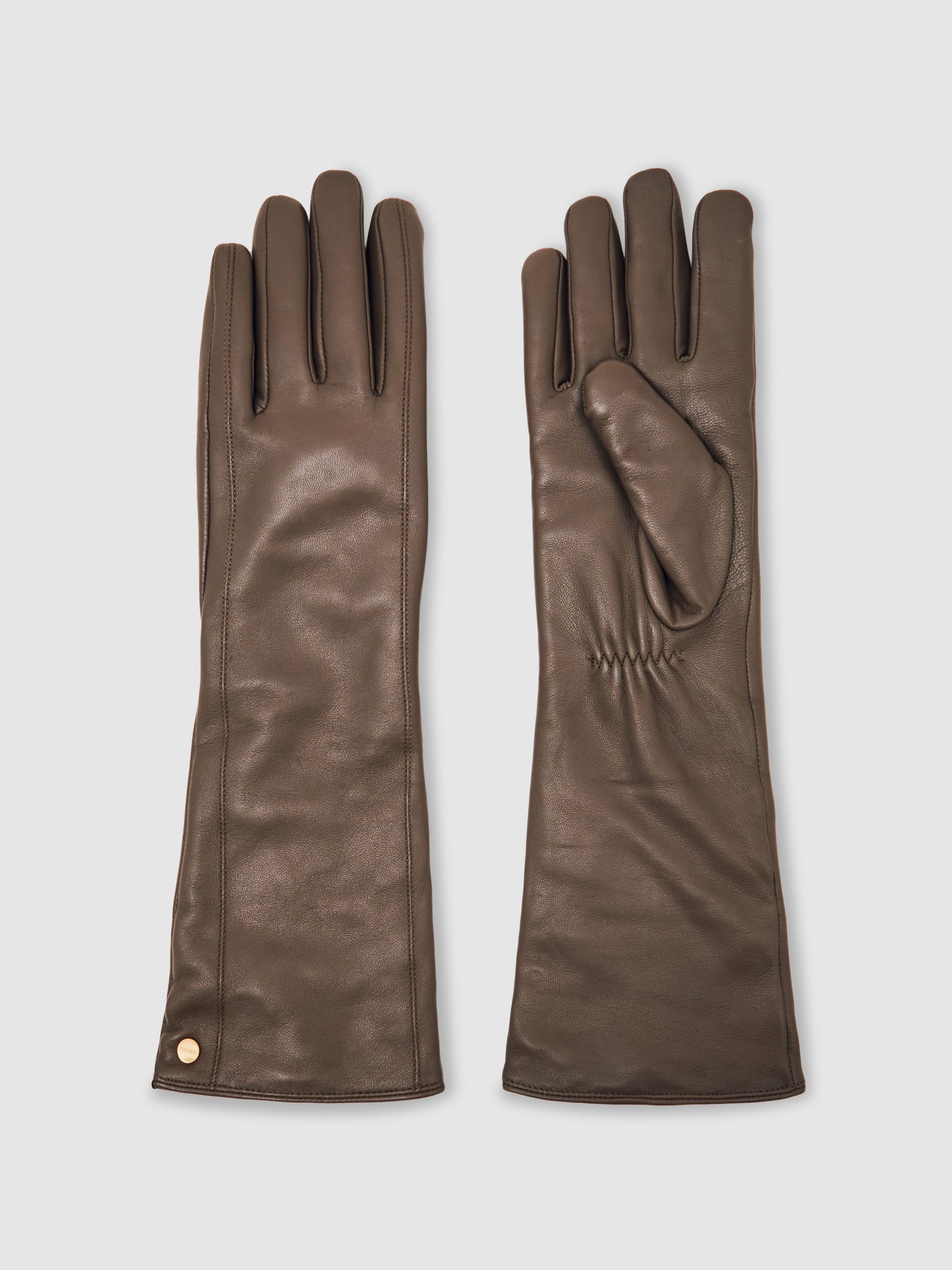 Long Leather Gloves in Taupe - Image 1 of 4 Long Leather Gloves in Taupe - Image 1 of 4