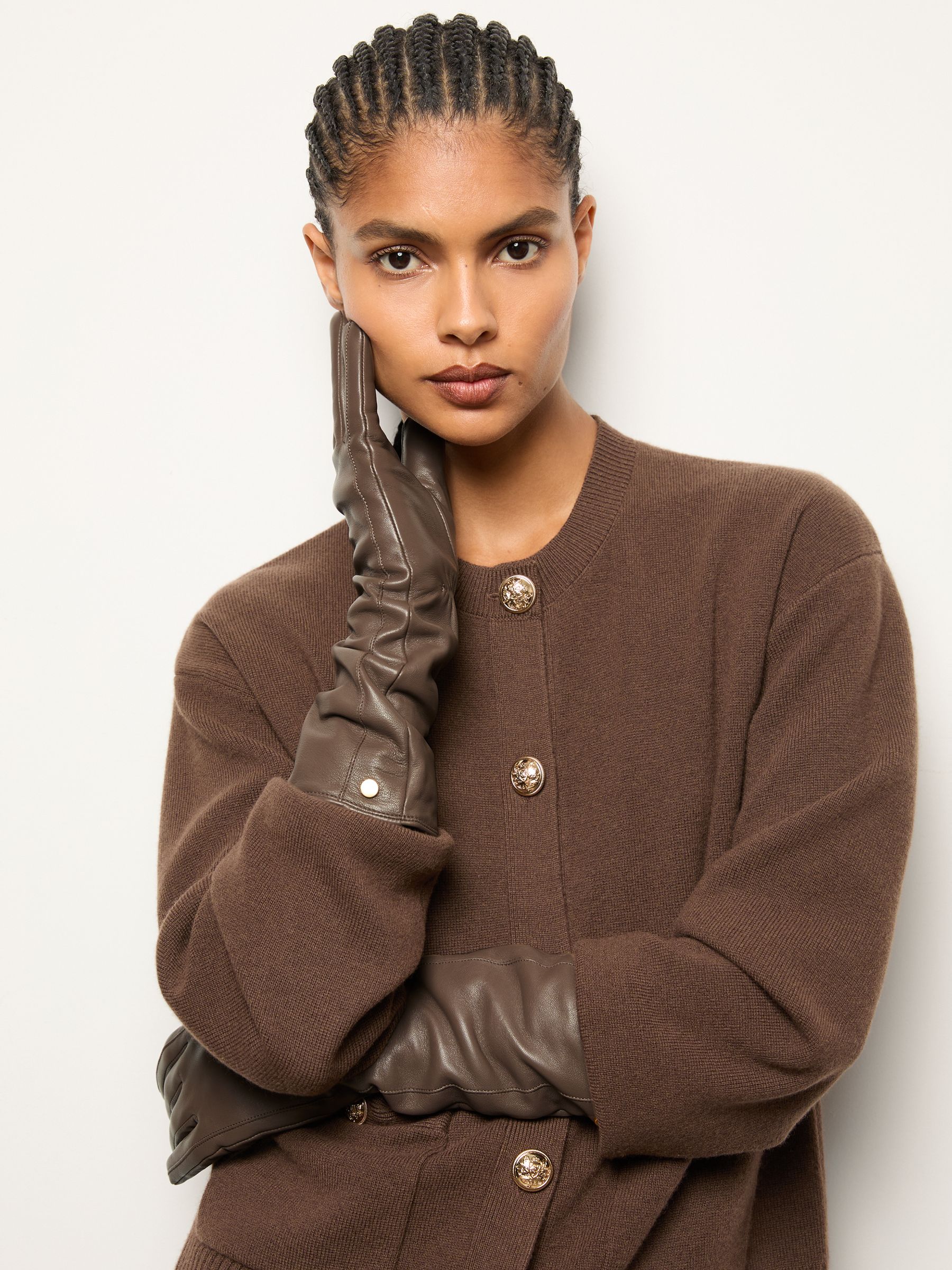 Long Leather Gloves in Taupe - Image 2 of 4