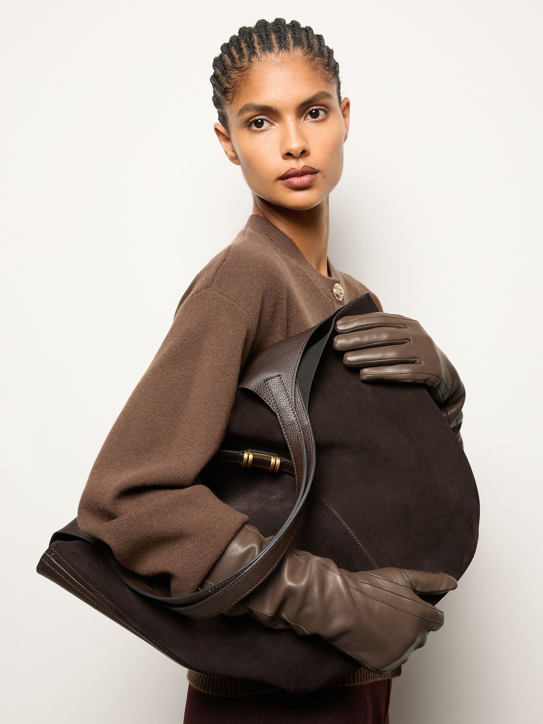 Long Leather Gloves in Taupe - Image 3 of 4