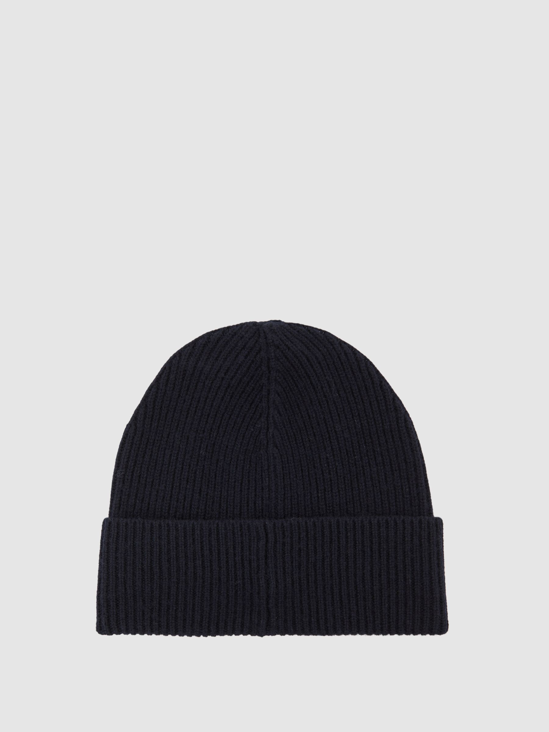 Merino Wool Blend Button Beanie With Cashmere in Navy - Image 2 of 3
