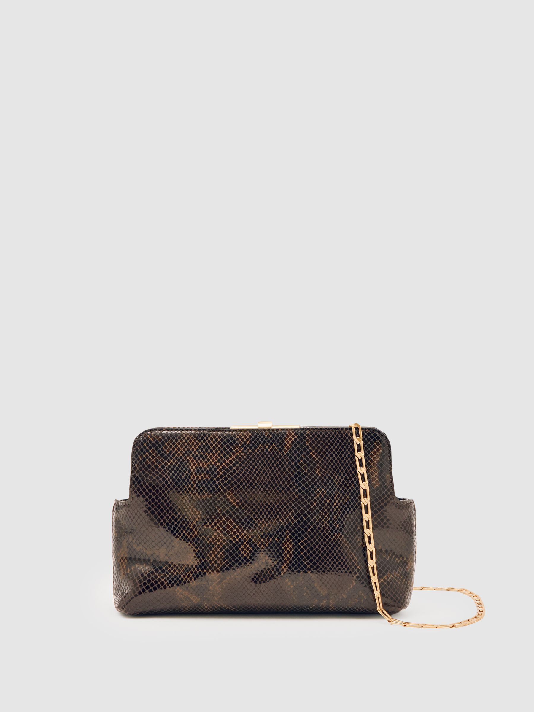Leather Snake-Effect Frame Clutch Bag in Snake - Image 1 of 5 Leather Snake-Effect Frame Clutch Bag in Snake - Image 1 of 5