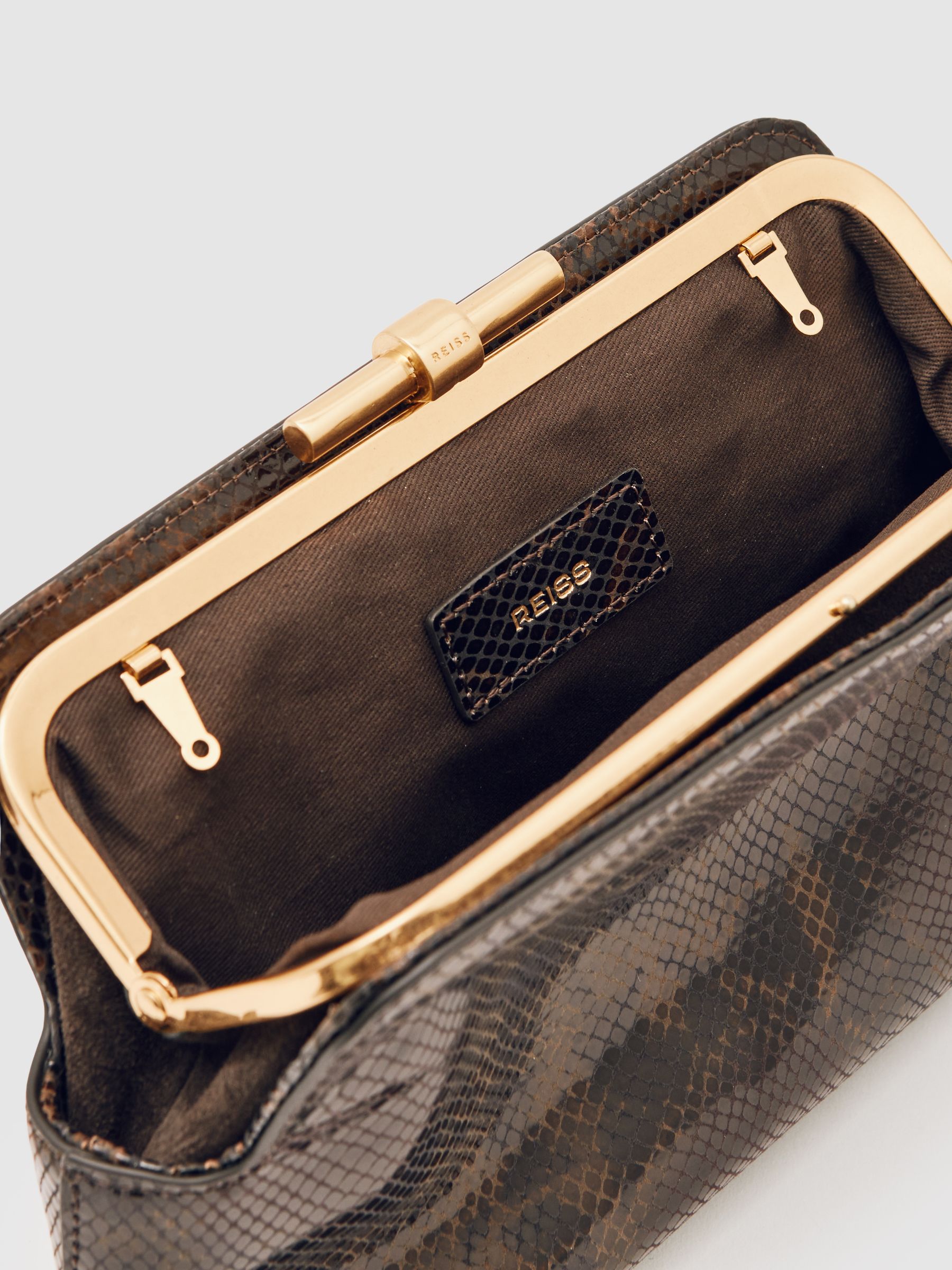 Leather Frame Clutch Bag in Snake - image 4
