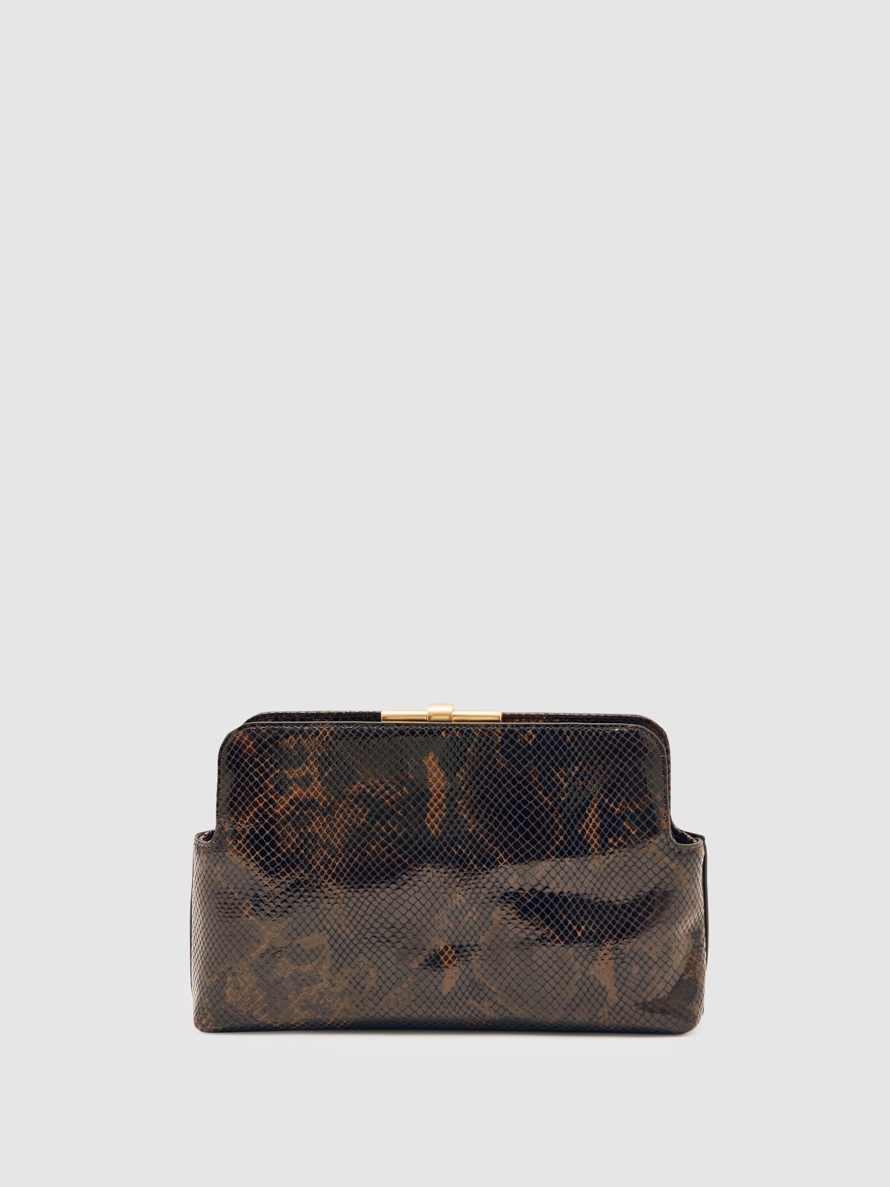 Leather Frame Clutch Bag in Snake - image 3