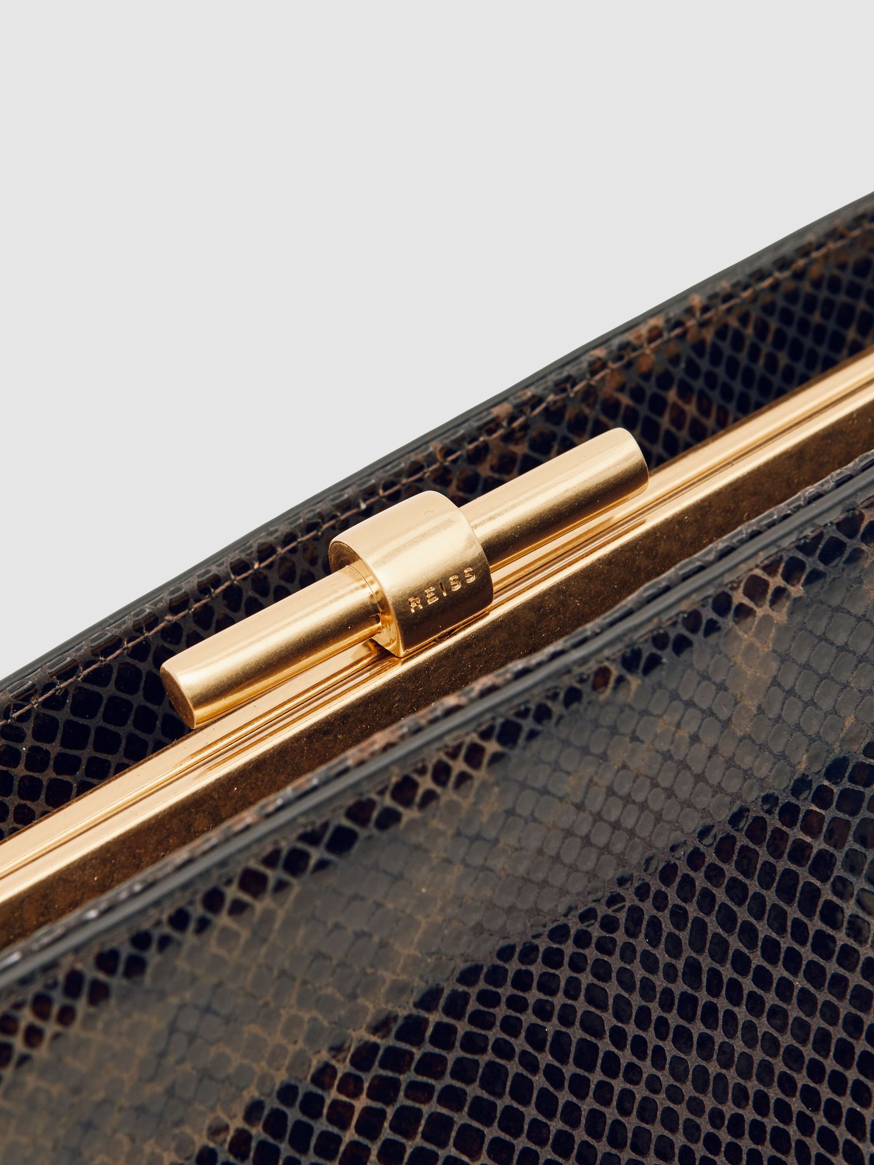 Leather Frame Clutch Bag in Snake - image 2