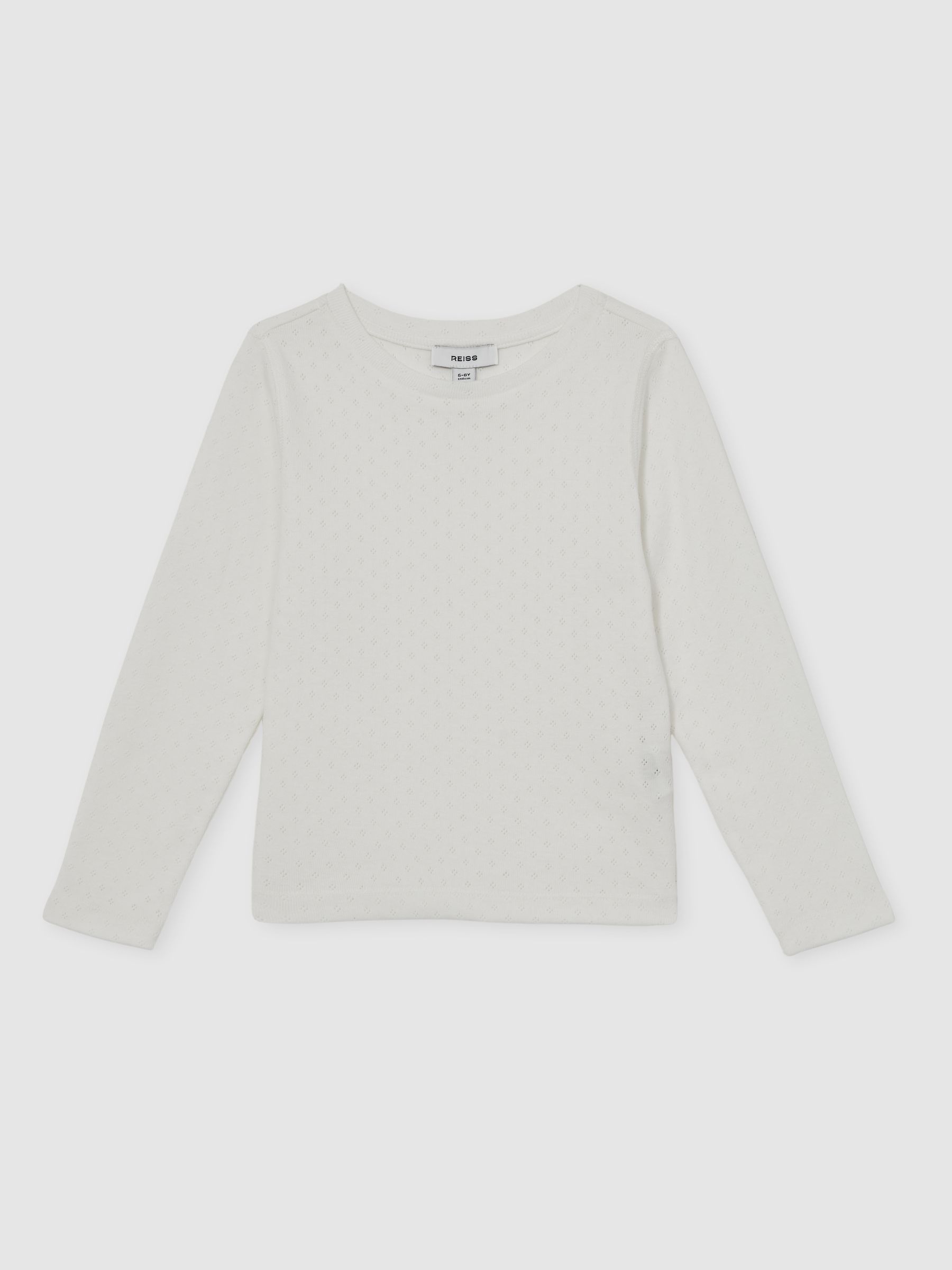 13-14 yrs Cotton Pointelle Long-Sleeve Top in White - Image 1 of 4