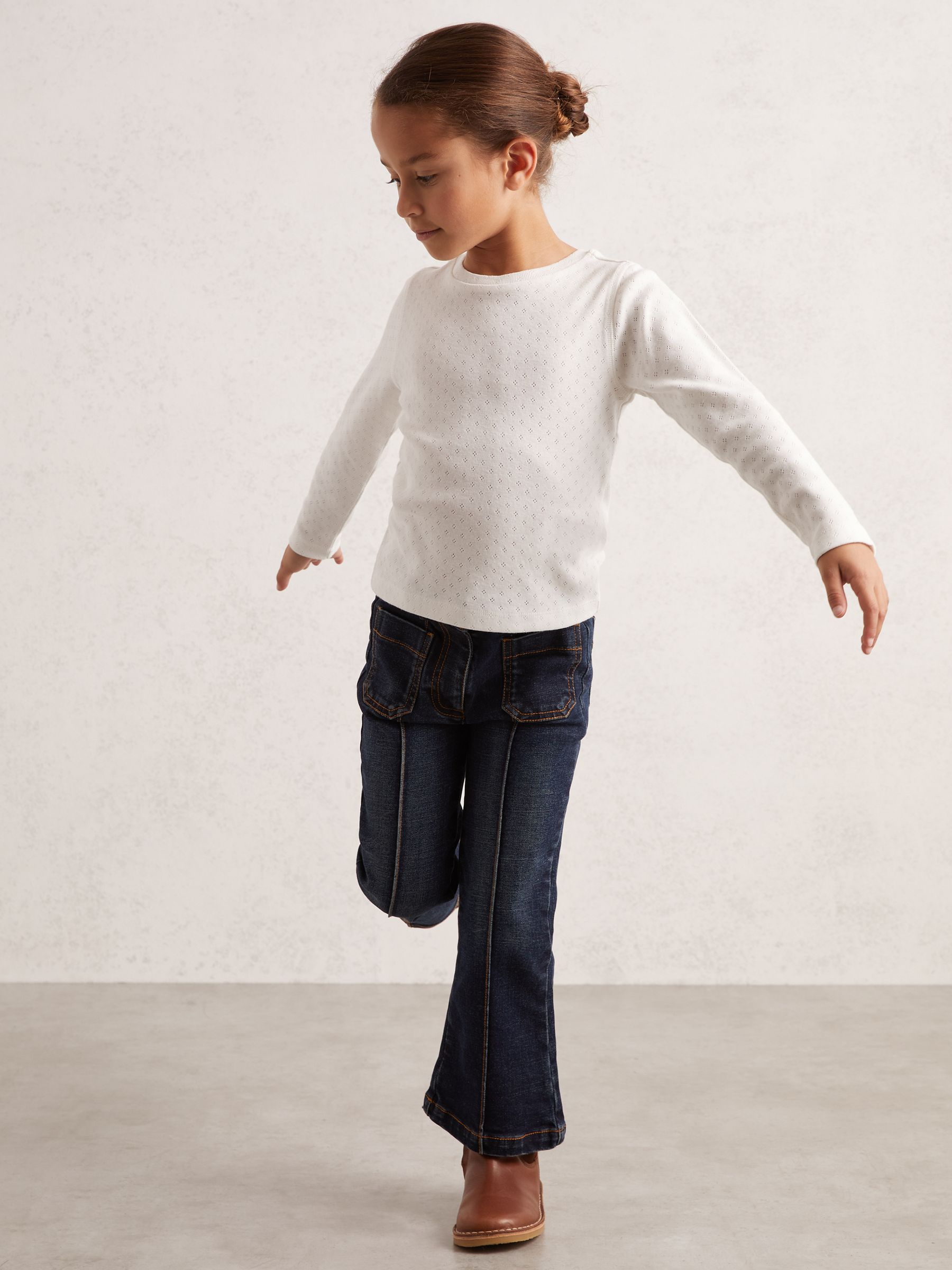 13-14 yrs Cotton Pointelle Long-Sleeve Top in White - Image 2 of 4