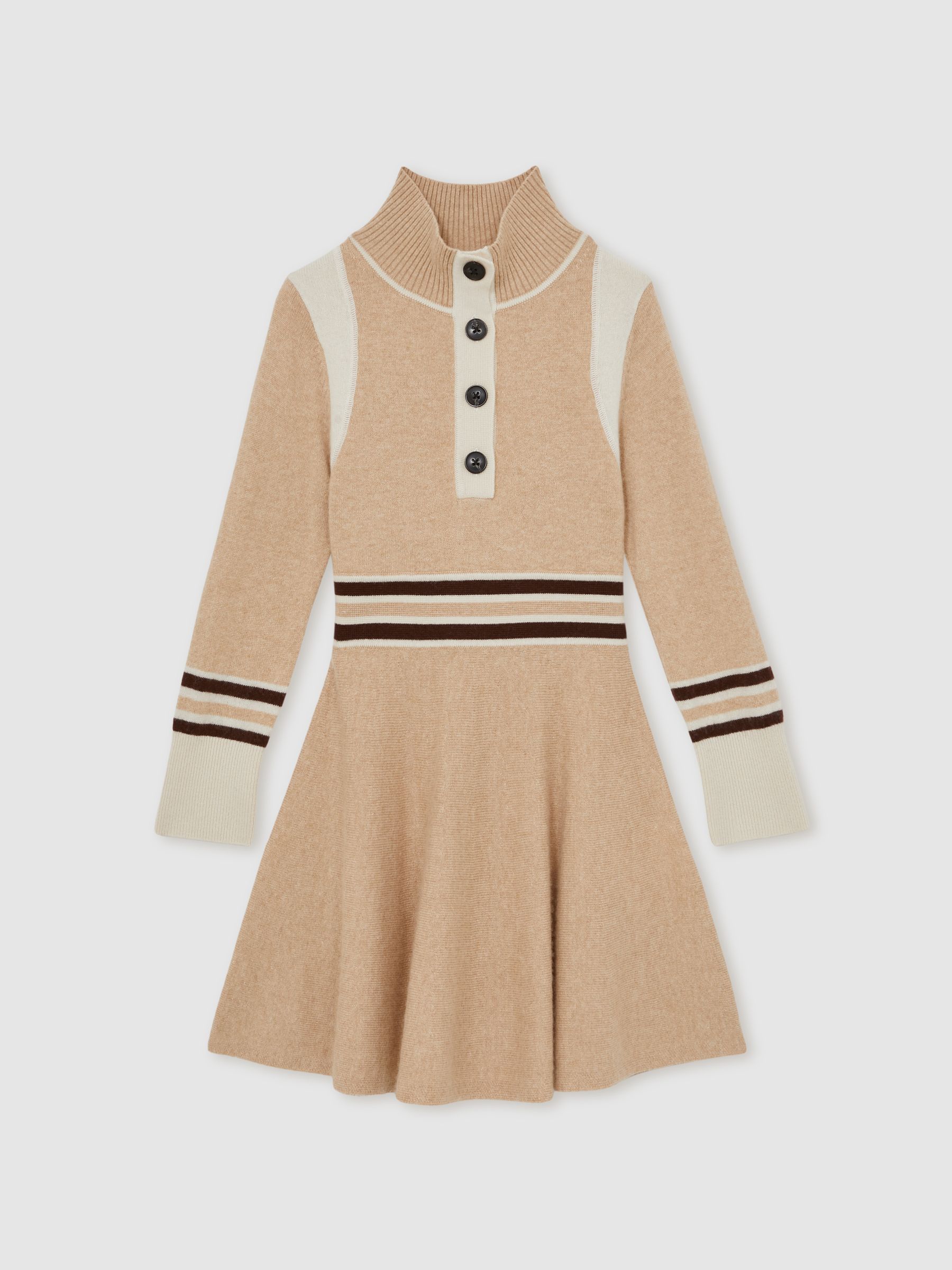 13-14 yrs Wool-Blend Funnel-Neck Knit Dress With Cashmere in Neutral - Image 1 of 4