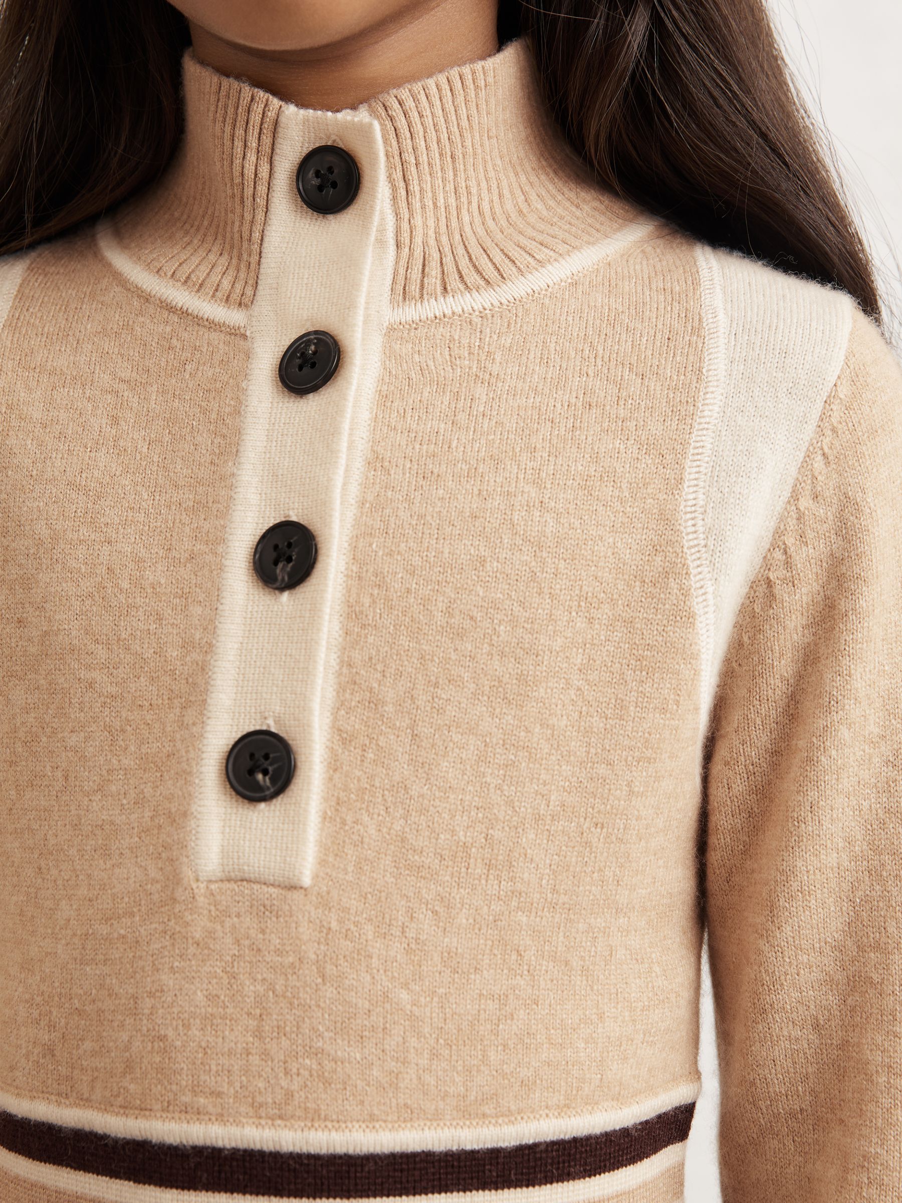 3-9 yrs Wool-Blend Funnel-Neck Knit Dress With Cashmere in Neutral - Image 3 of 4