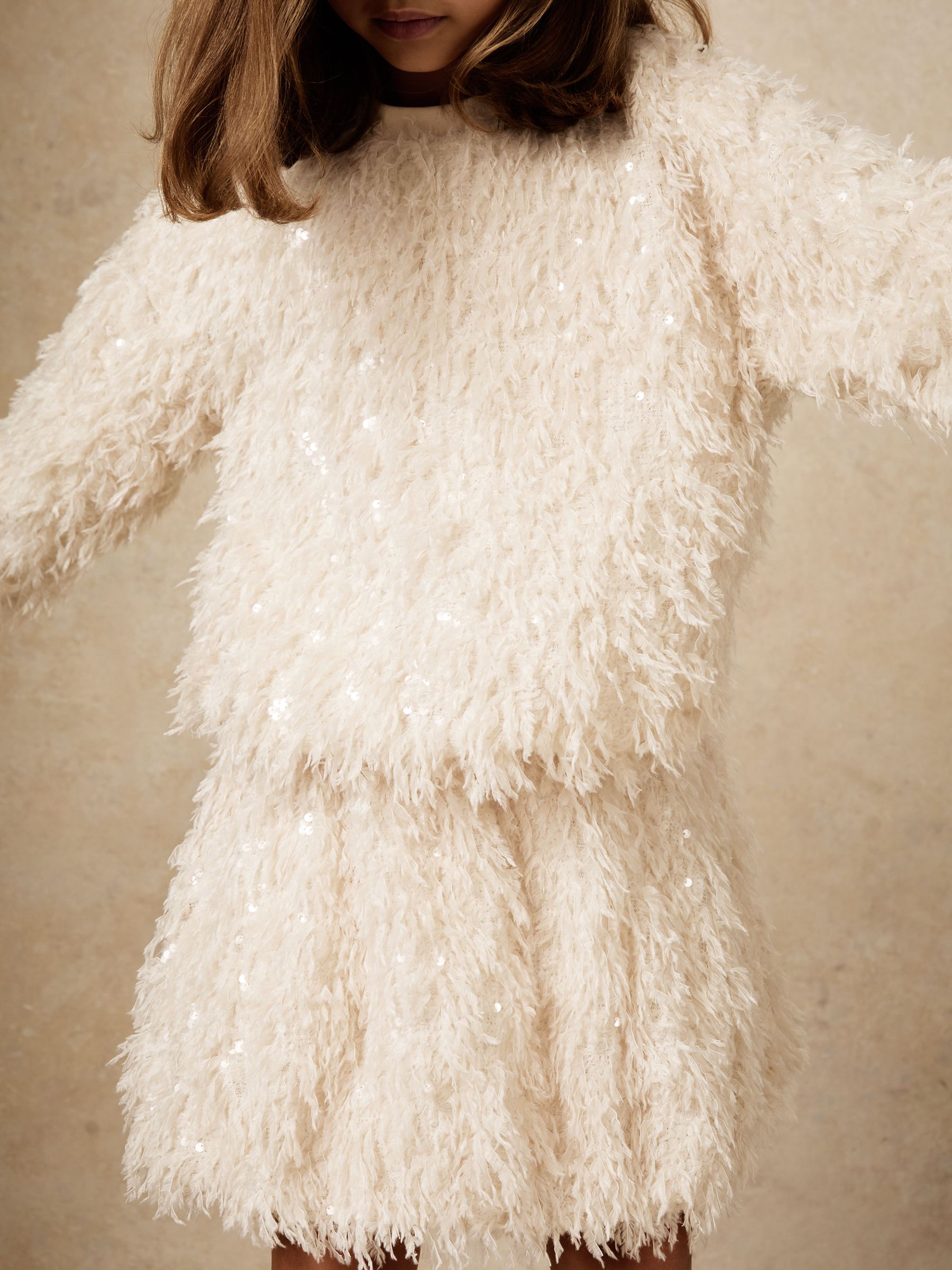 13-14 yrs Fluffy Sequin-Embellished Skirt in Ivory - Image 4 of 5