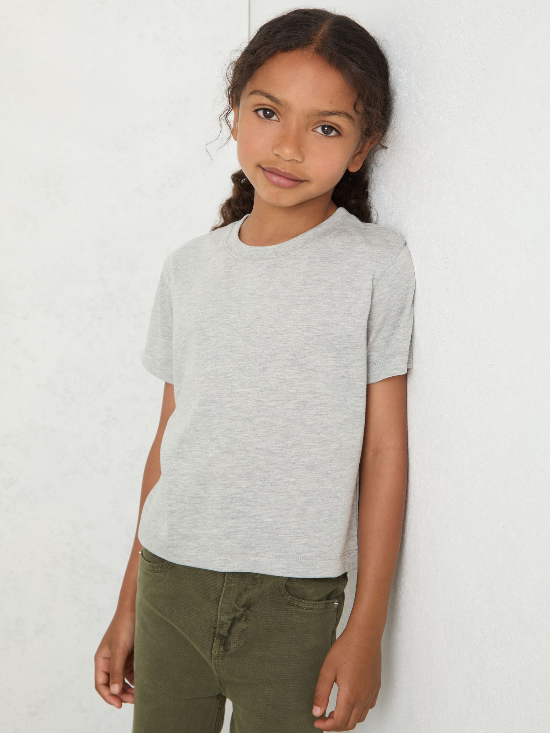 3-9 yrs Cotton-Blend Crew-Neck T-Shirt in Grey Marl - Image 1 of 4 3-9 yrs Cotton-Blend Crew-Neck T-Shirt in Grey Marl - Image 1 of 4