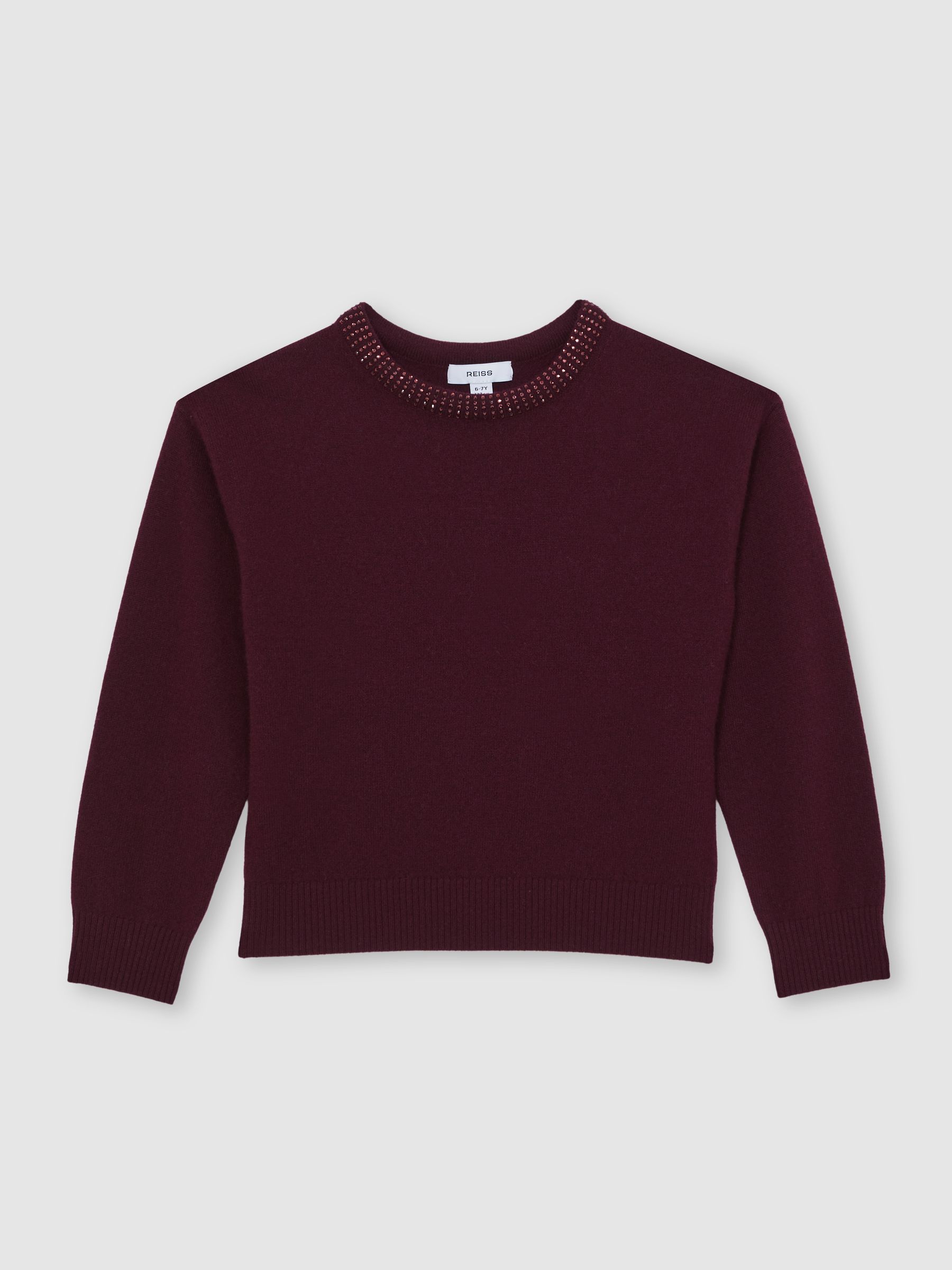 Wool-Blend Crystal-Neckline Jumper With Cashmere in Berry - Image 2 of 5