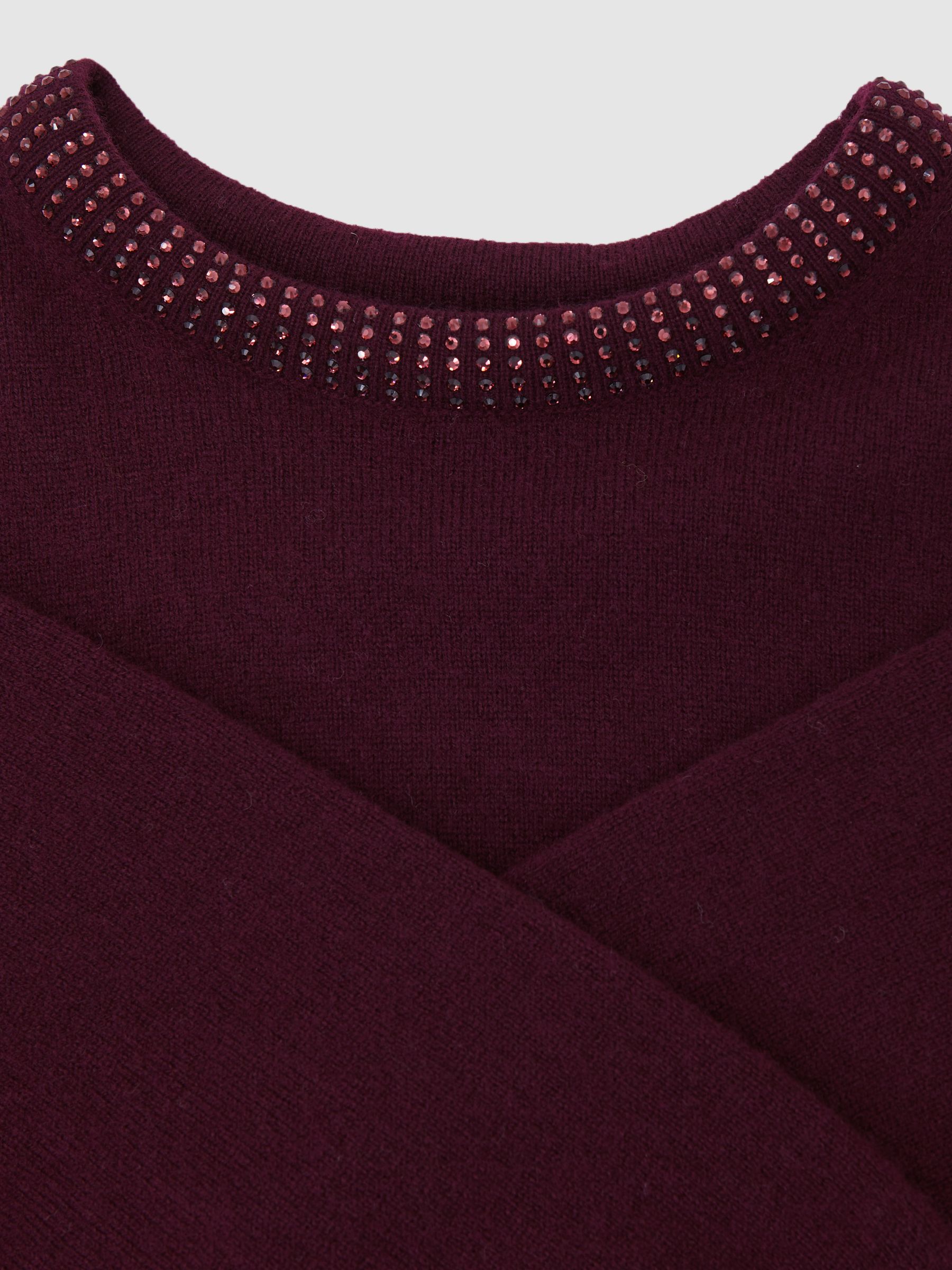 Wool-Blend Crystal-Neckline Jumper With Cashmere in Berry - Image 5 of 5