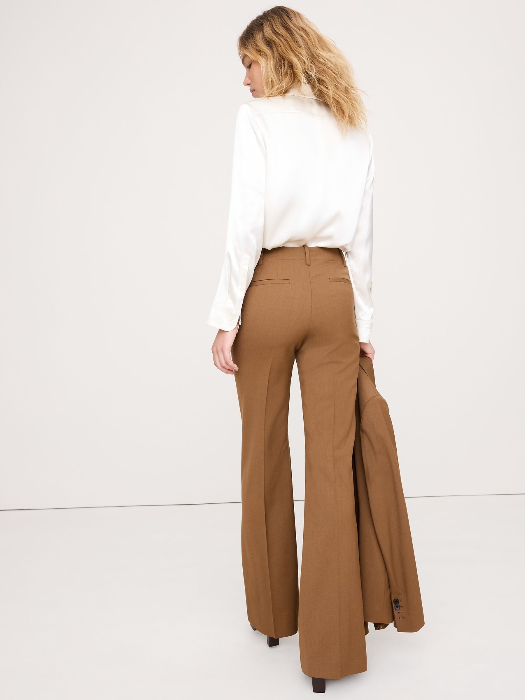 Banana Republic Brown High-Rise Flare Italian Wool Trousers - Image 2 of 4