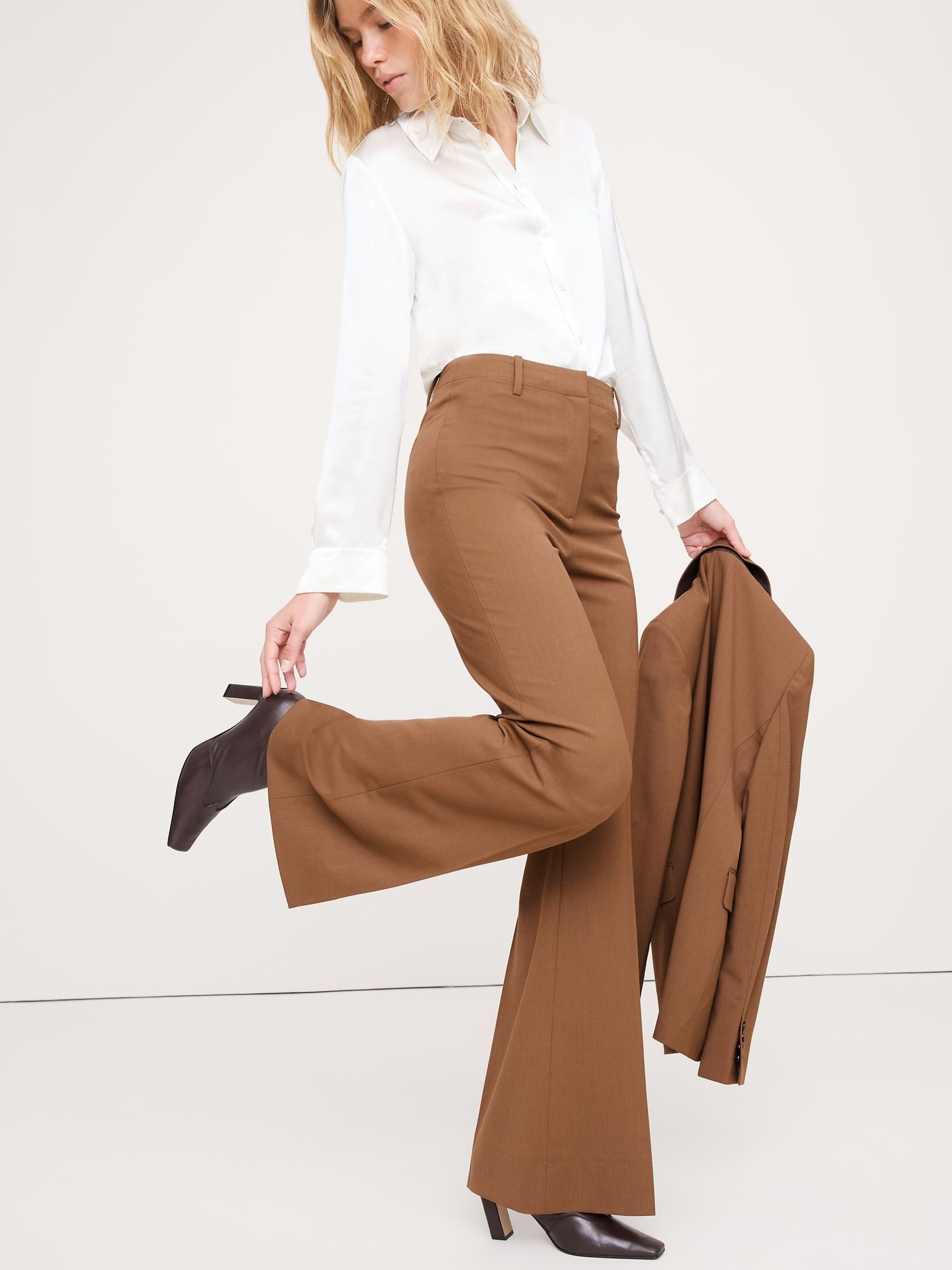 Banana Republic Brown High-Rise Flare Italian Wool Trousers - Image 3 of 4