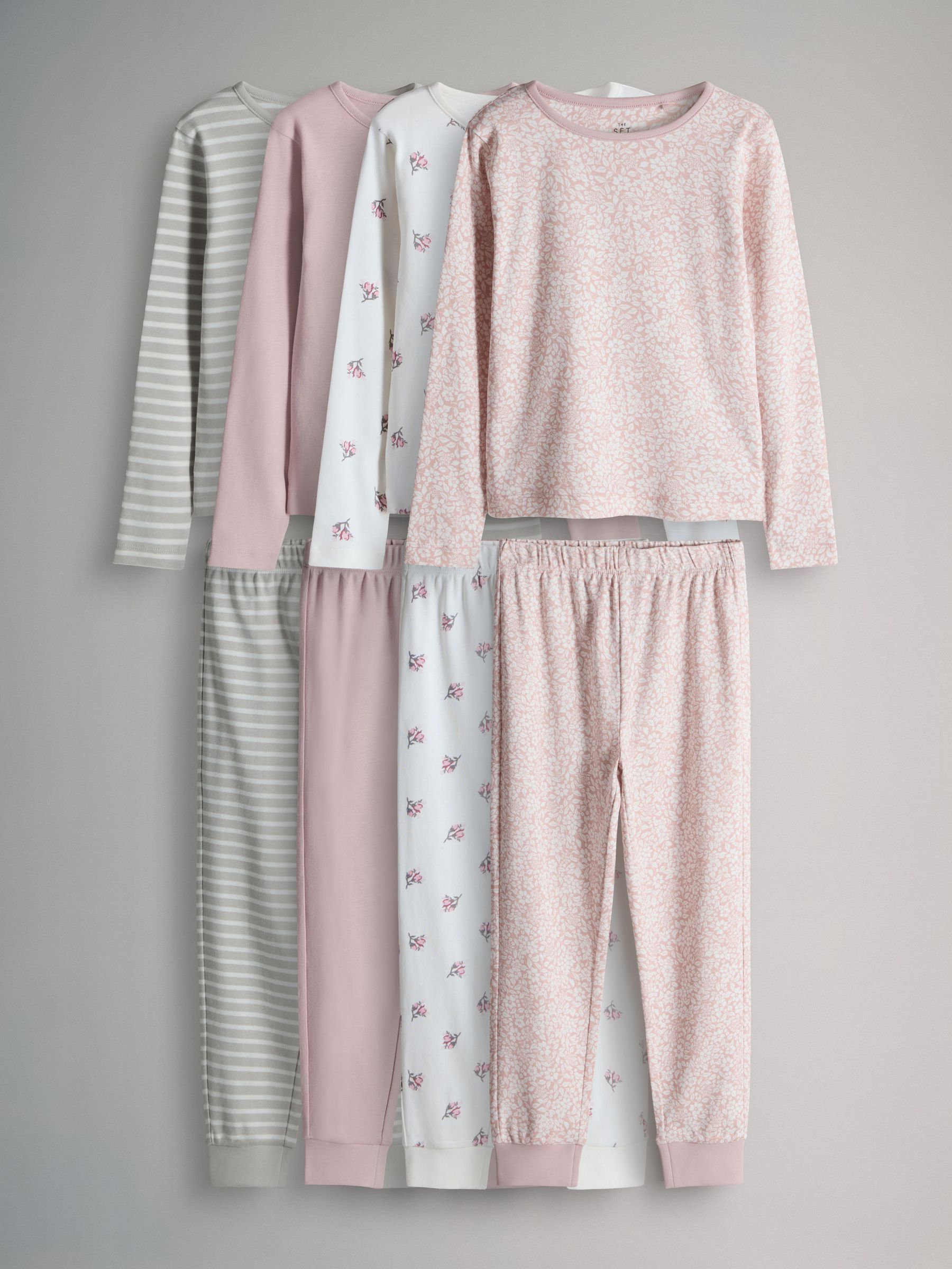 Pink/White - 4 Pack Snuggle Fit Cotton Jersey Pyjamas Set - Image 1 of 6