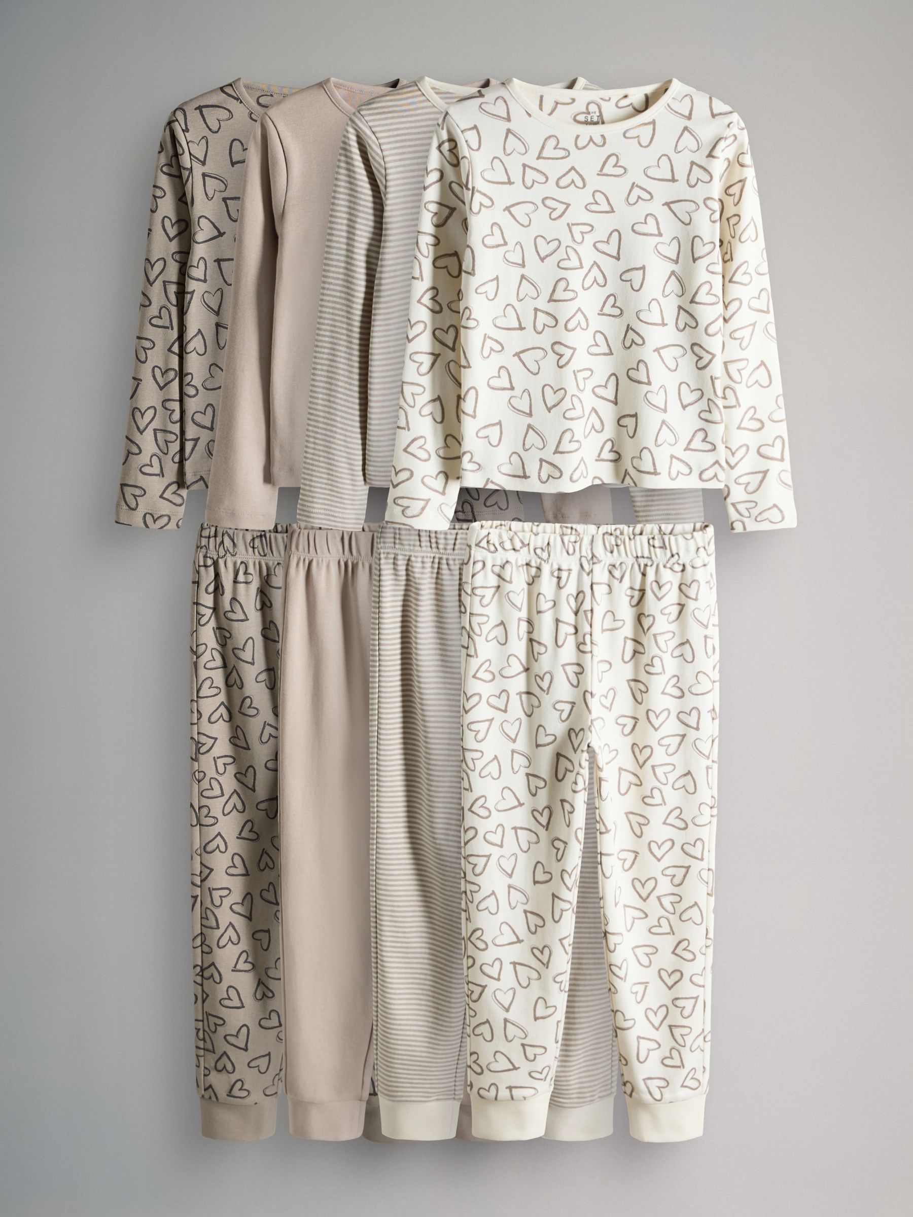 Brown/Cream - 4 Pack Snuggle Fit Cotton Jersey Pyjamas Set - Image 1 of 7