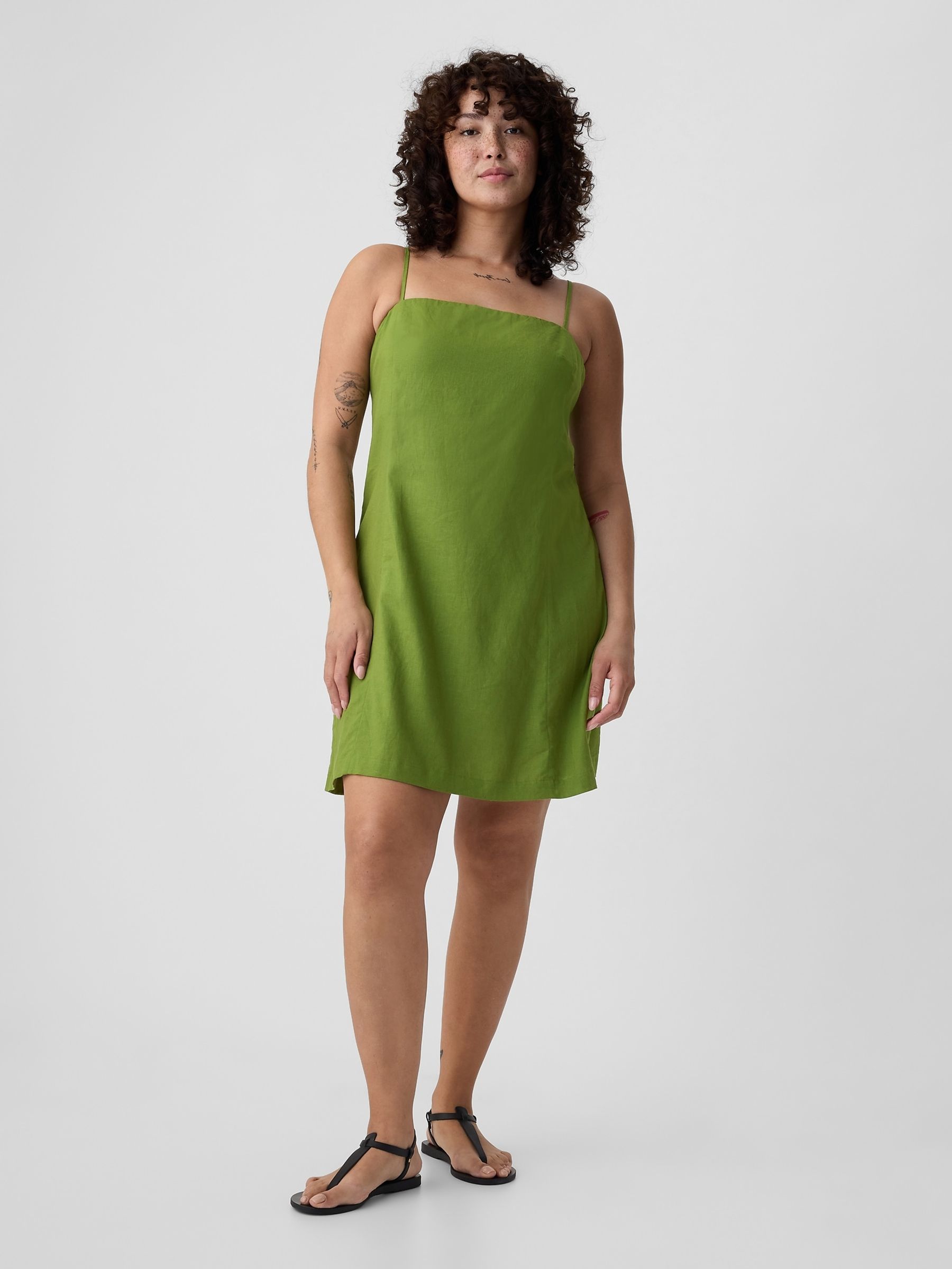 Green Linen-Blend Mini Dress - Image 2 of 6