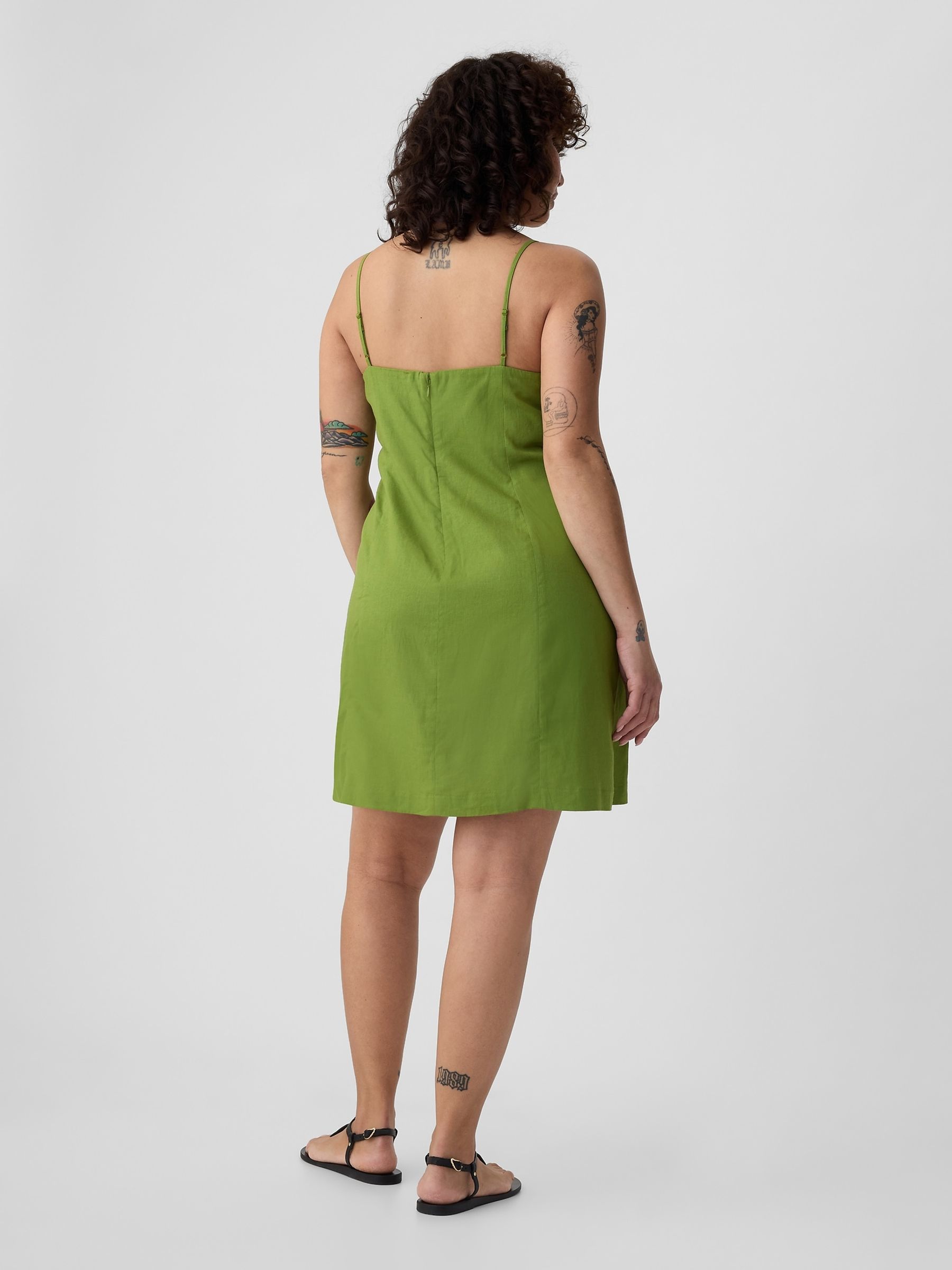 Green Linen-Blend Mini Dress - Image 3 of 6