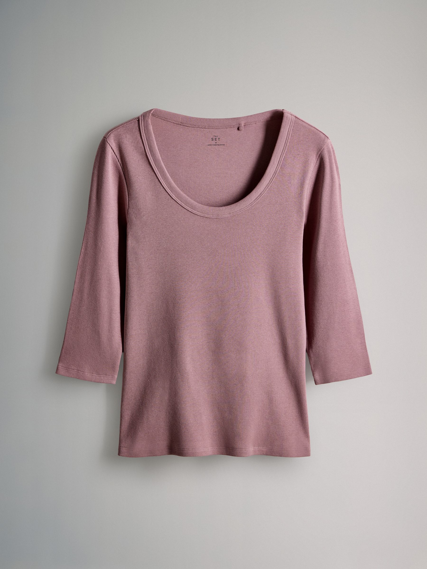Brown/Purple/Pink/White - 4 Pack Scoop Neck 3/4 Sleeve Ribbed T-Shirts - Image 7 of 11