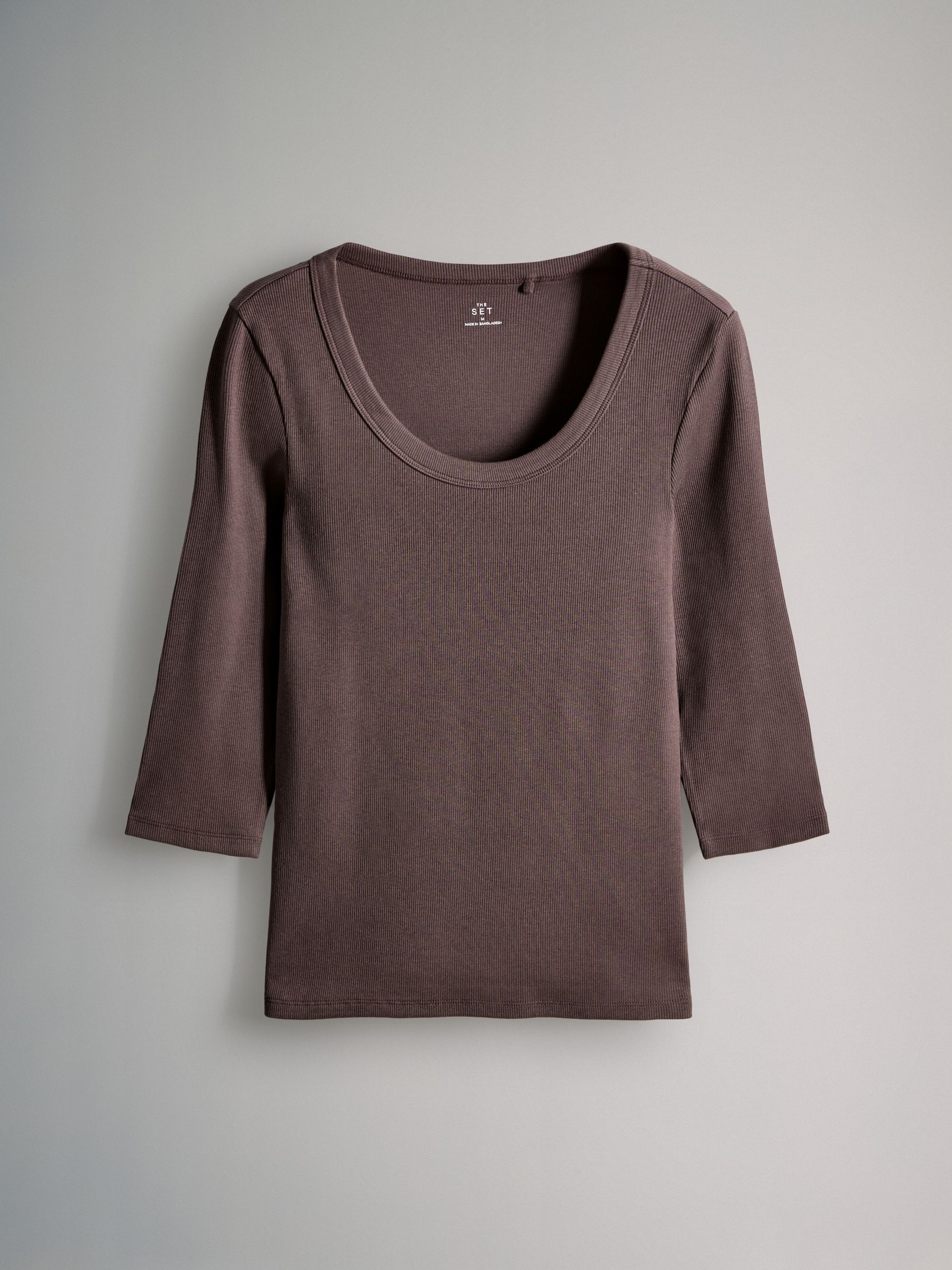 Brown/Purple/Pink/White - 4 Pack Scoop Neck 3/4 Sleeve Ribbed T-Shirts - Image 8 of 11
