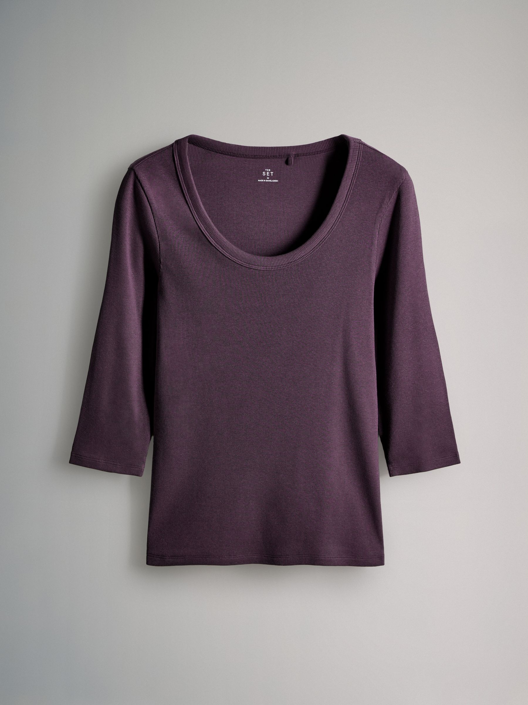Brown/Purple/Pink/White - 4 Pack Scoop Neck 3/4 Sleeve Ribbed T-Shirts - Image 9 of 11