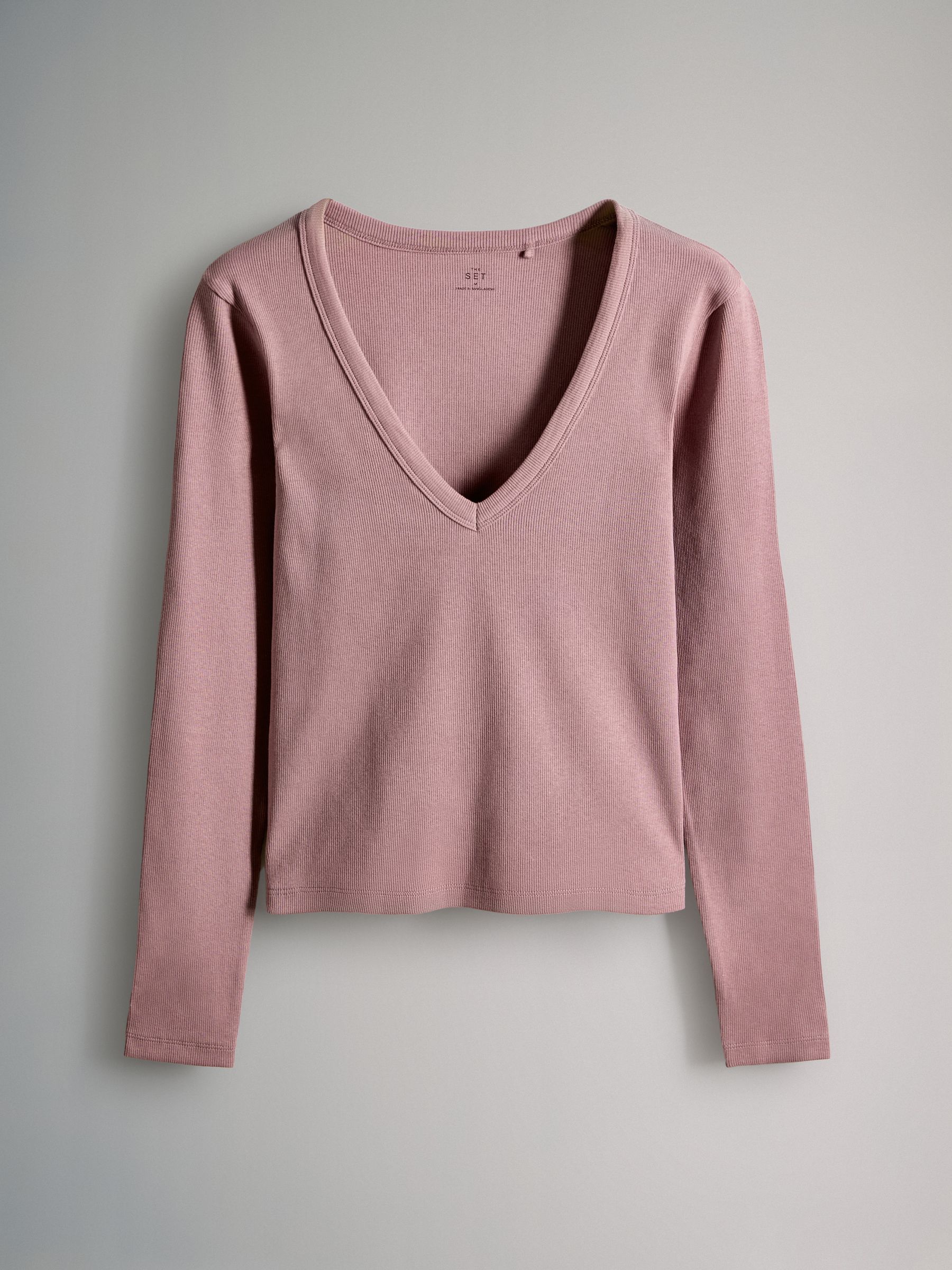 Purple/Brown/Pink/Stone - 4 Pack V-Neck Ribbed Long Sleeve T-Shirts - Image 3 of 7