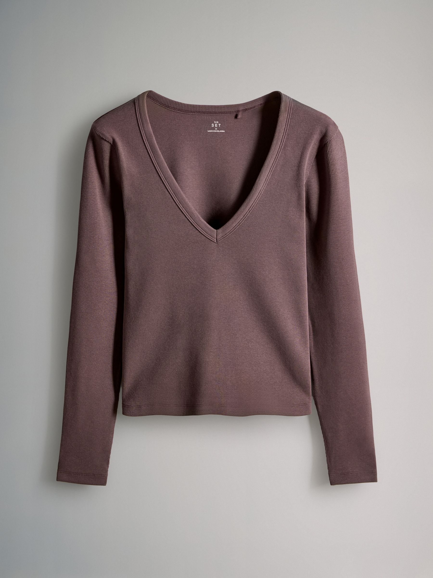 Purple/Brown/Pink/Stone - 4 Pack V-Neck Ribbed Long Sleeve T-Shirts - Image 4 of 7