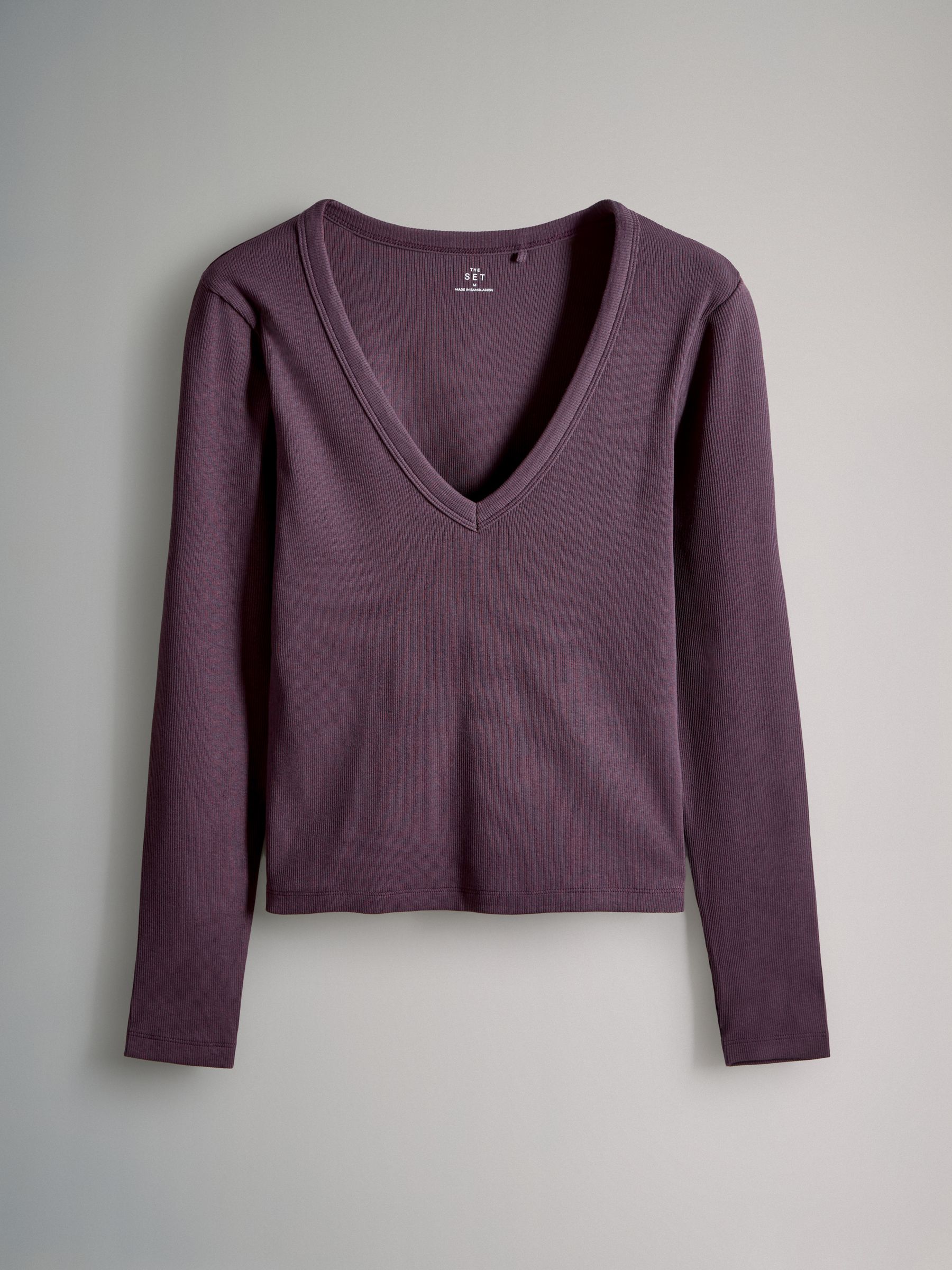 Purple/Brown/Pink/Stone - 4 Pack V-Neck Ribbed Long Sleeve T-Shirts - Image 5 of 7