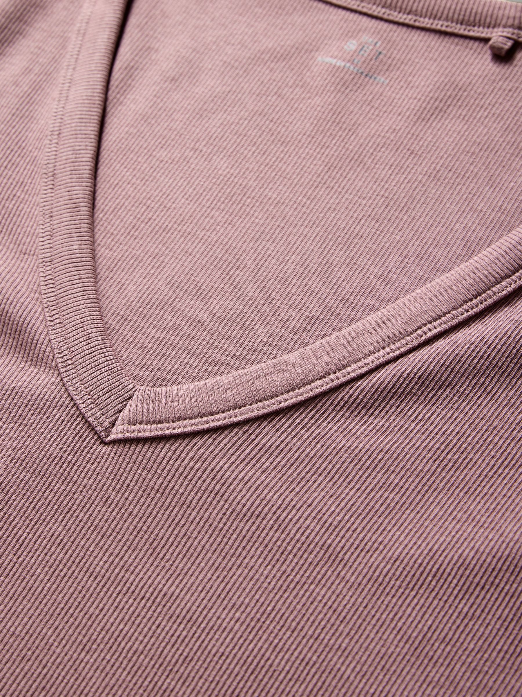 Purple/Brown/Pink/Stone - 4 Pack V-Neck Ribbed Long Sleeve T-Shirts - Image 6 of 7