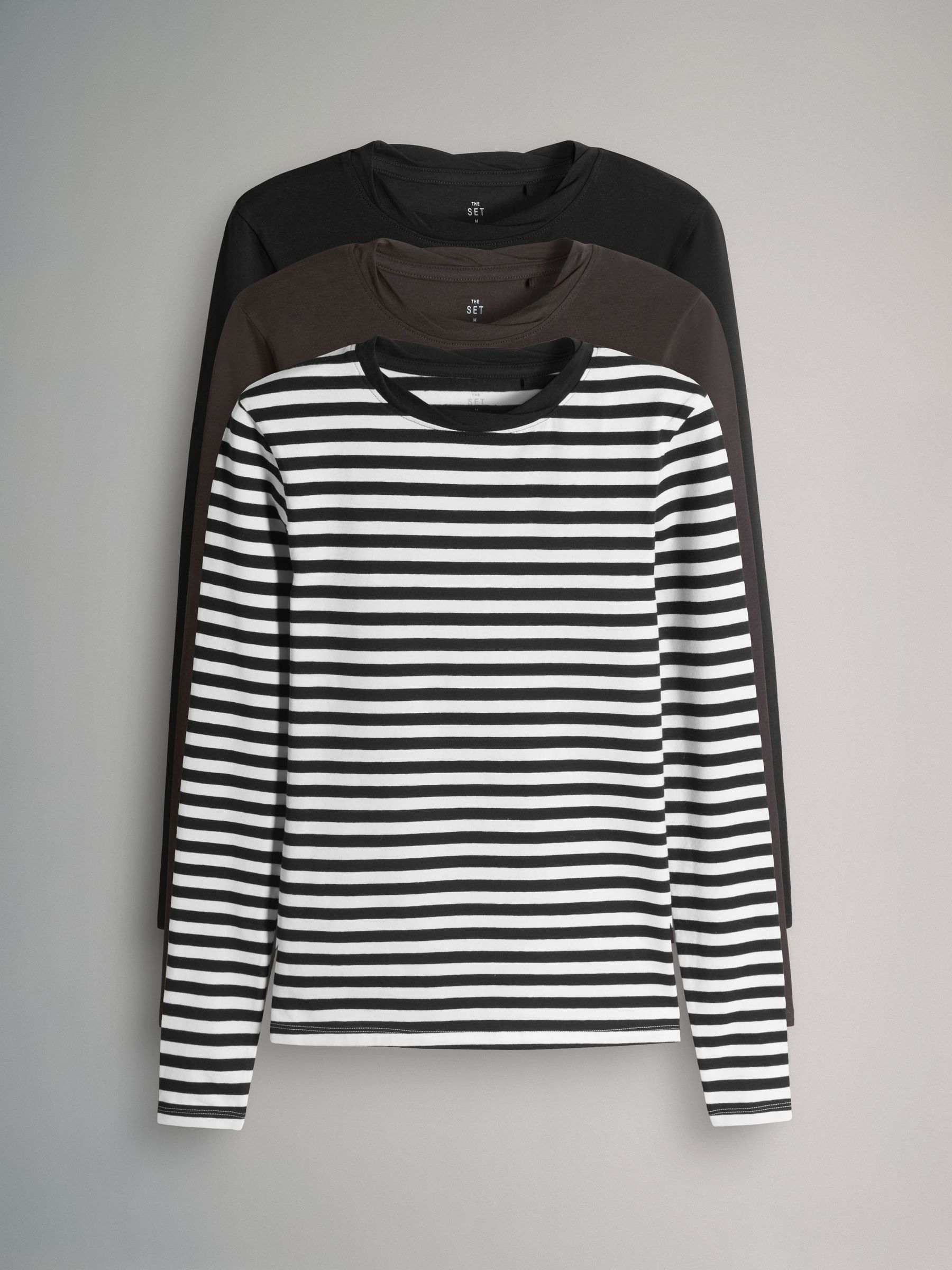 3 Pack Twist Neck Detail Long Sleeve Ribbed T-shirts - Image 1 of 6