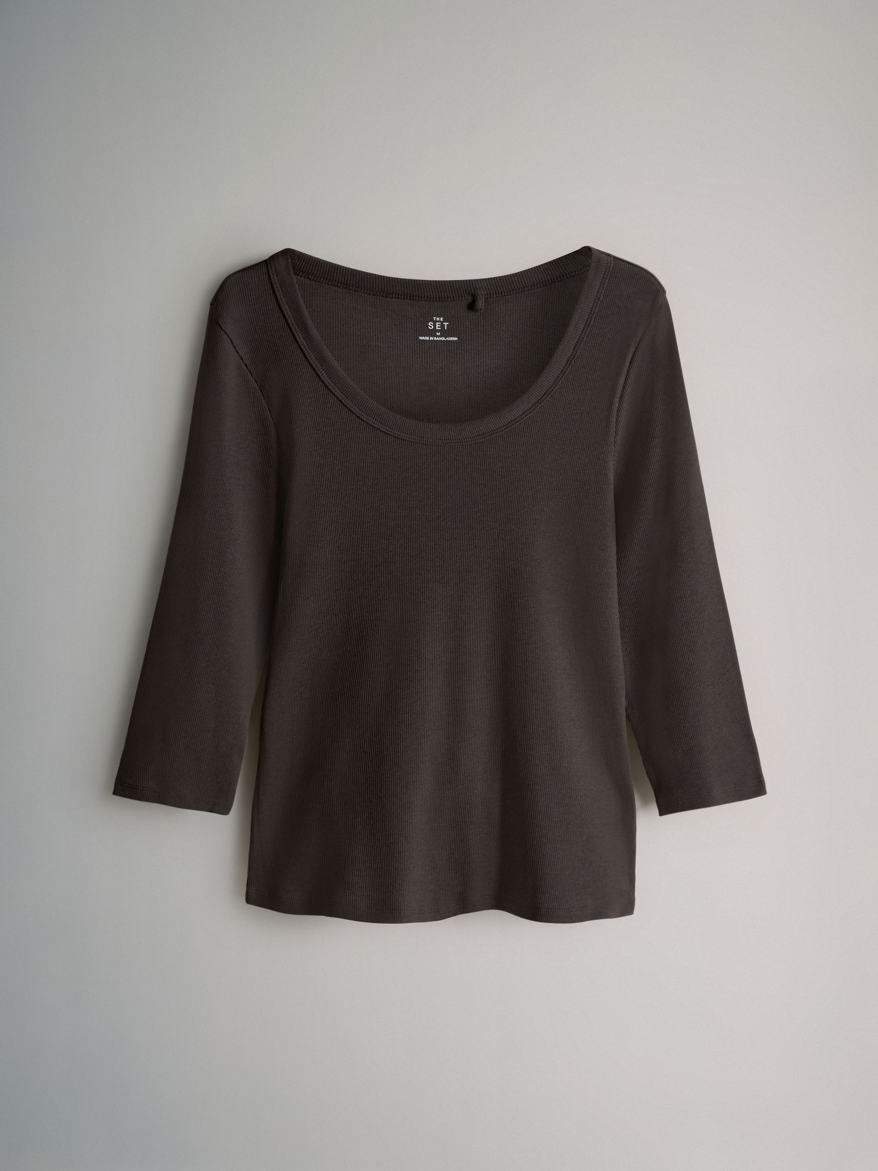 Stripe/Chocolate/Taupe Brown/Stone - 4 Pack Scoop Neck 3/4 Sleeve Ribbed T-Shirts - Image 3 of 6