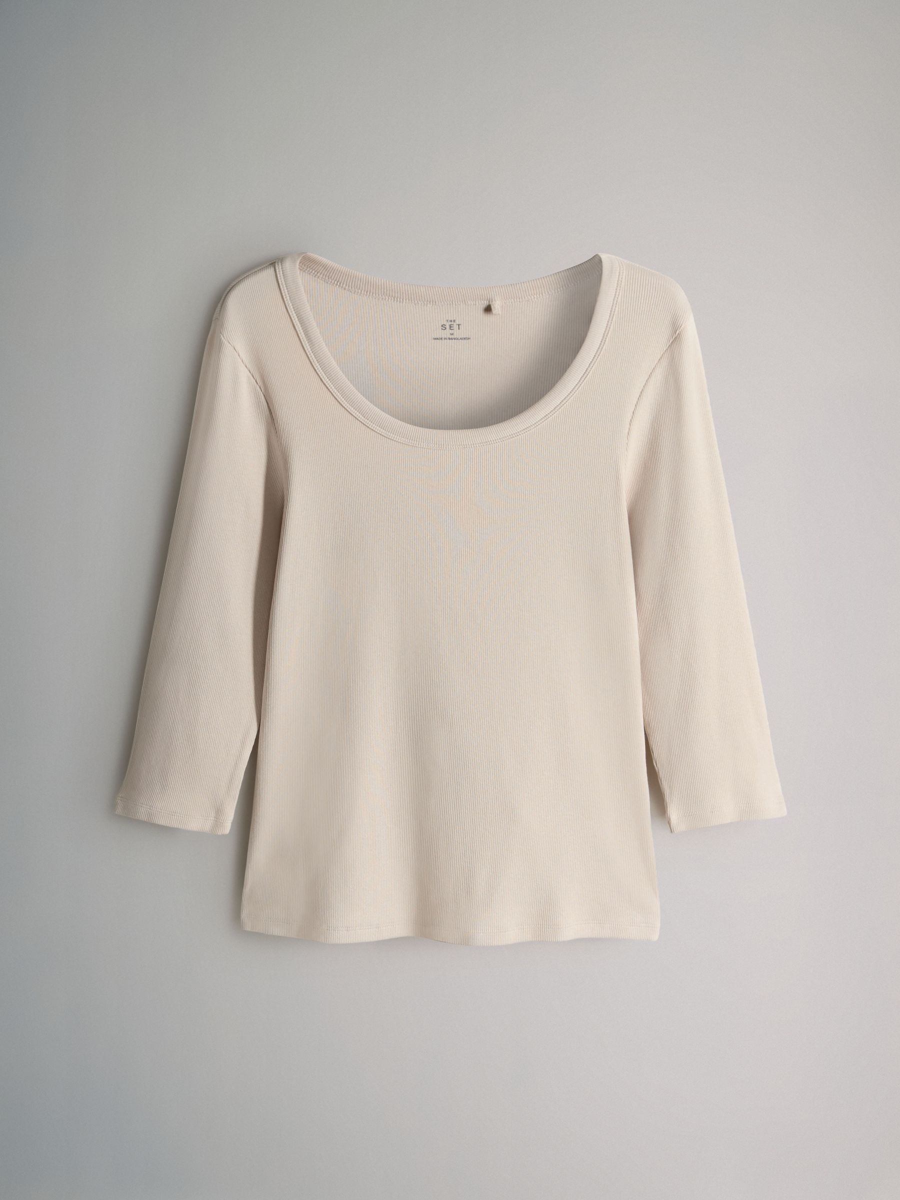 Stripe/Chocolate/Taupe Brown/Stone - 4 Pack Scoop Neck 3/4 Sleeve Ribbed T-Shirts - Image 4 of 6