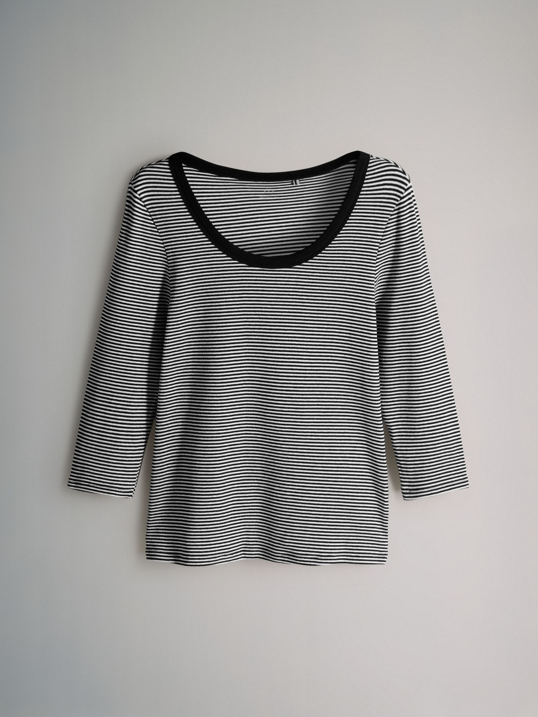 Stripe/Chocolate/Taupe Brown/Stone - 4 Pack Scoop Neck 3/4 Sleeve Ribbed T-Shirts - Image 5 of 6