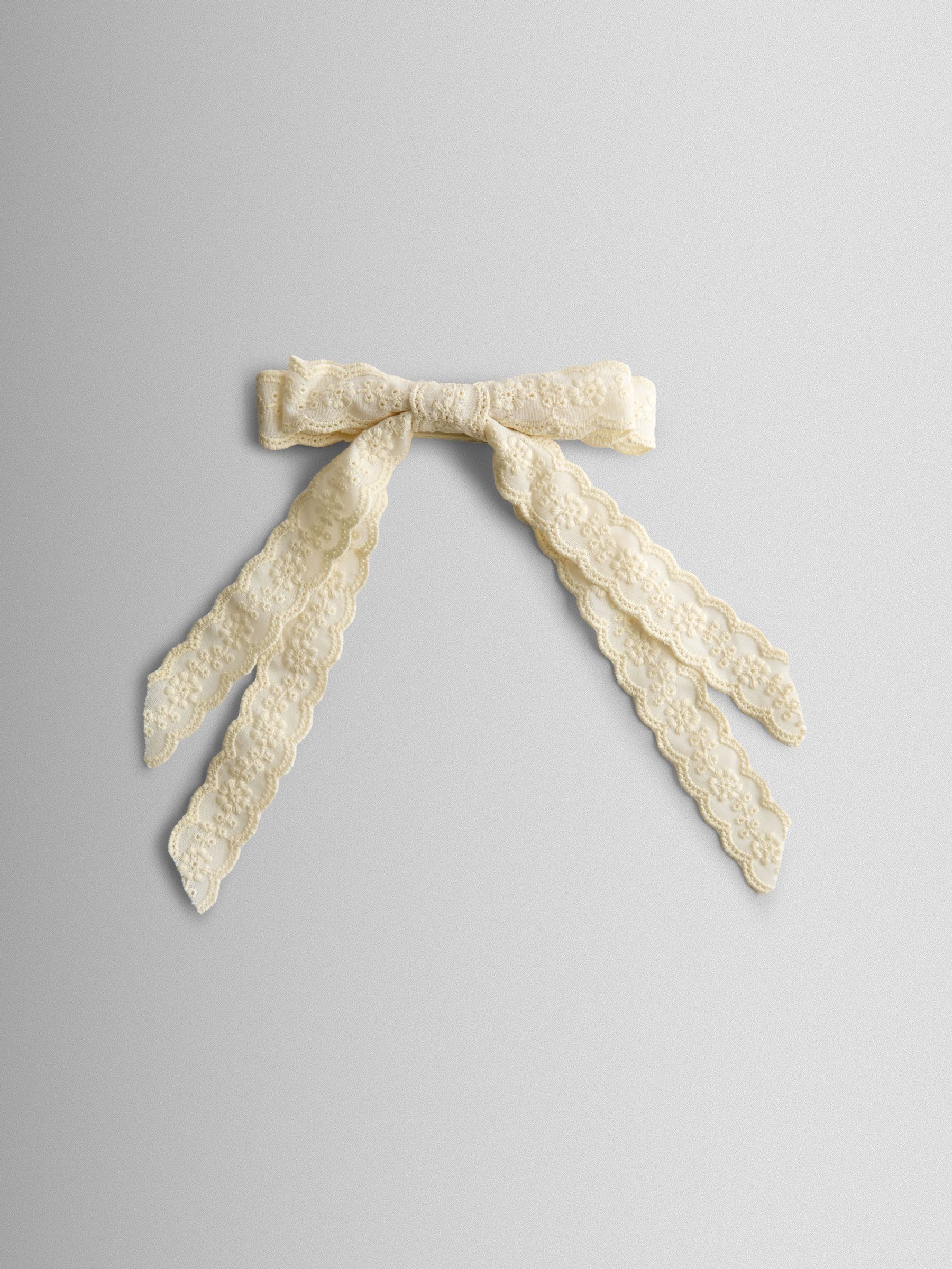 Cream Crochet Bow Clip - Image 2 of 4