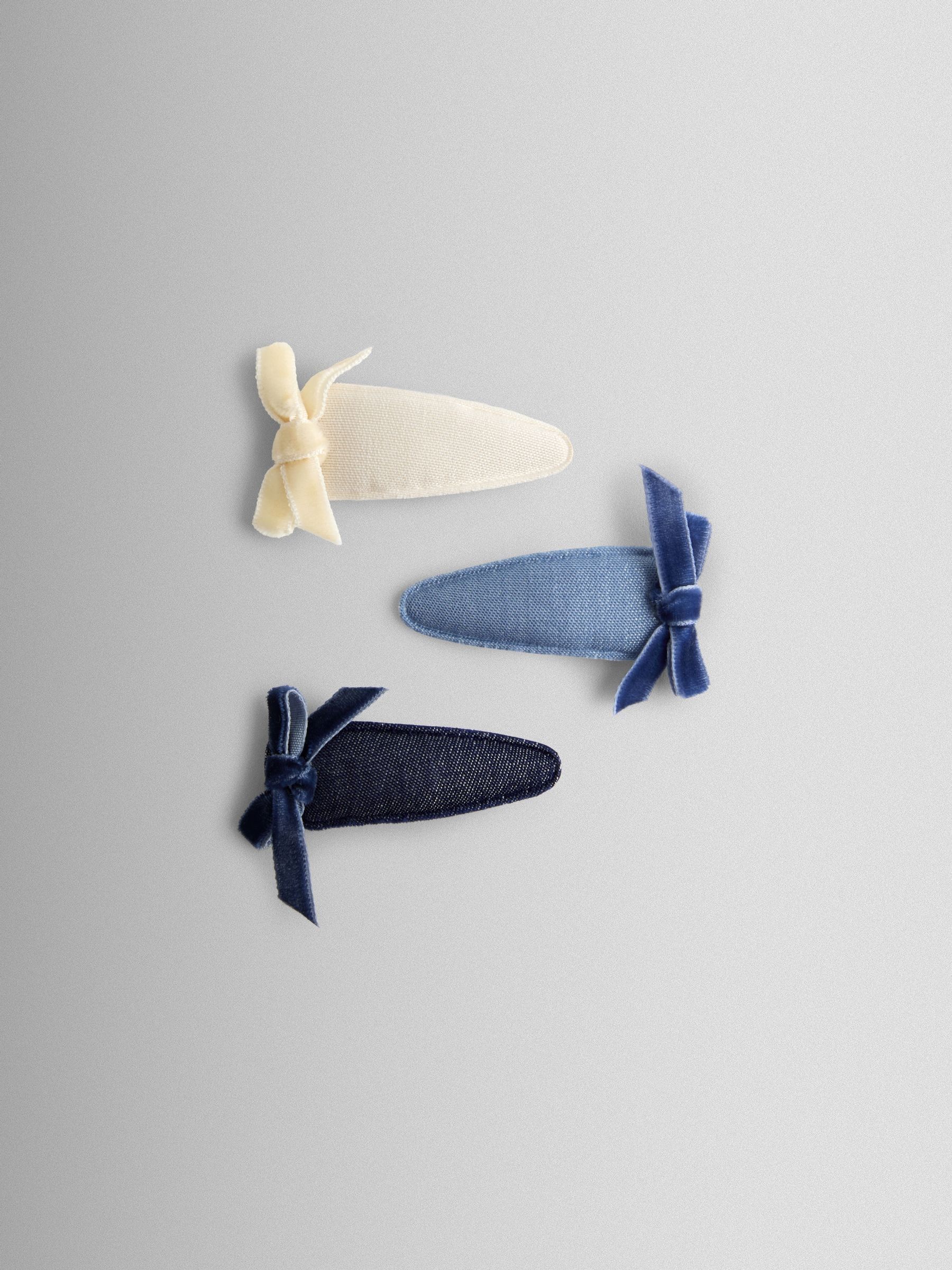 Blue Denim Bow Clips 3 Pack - Image 2 of 3