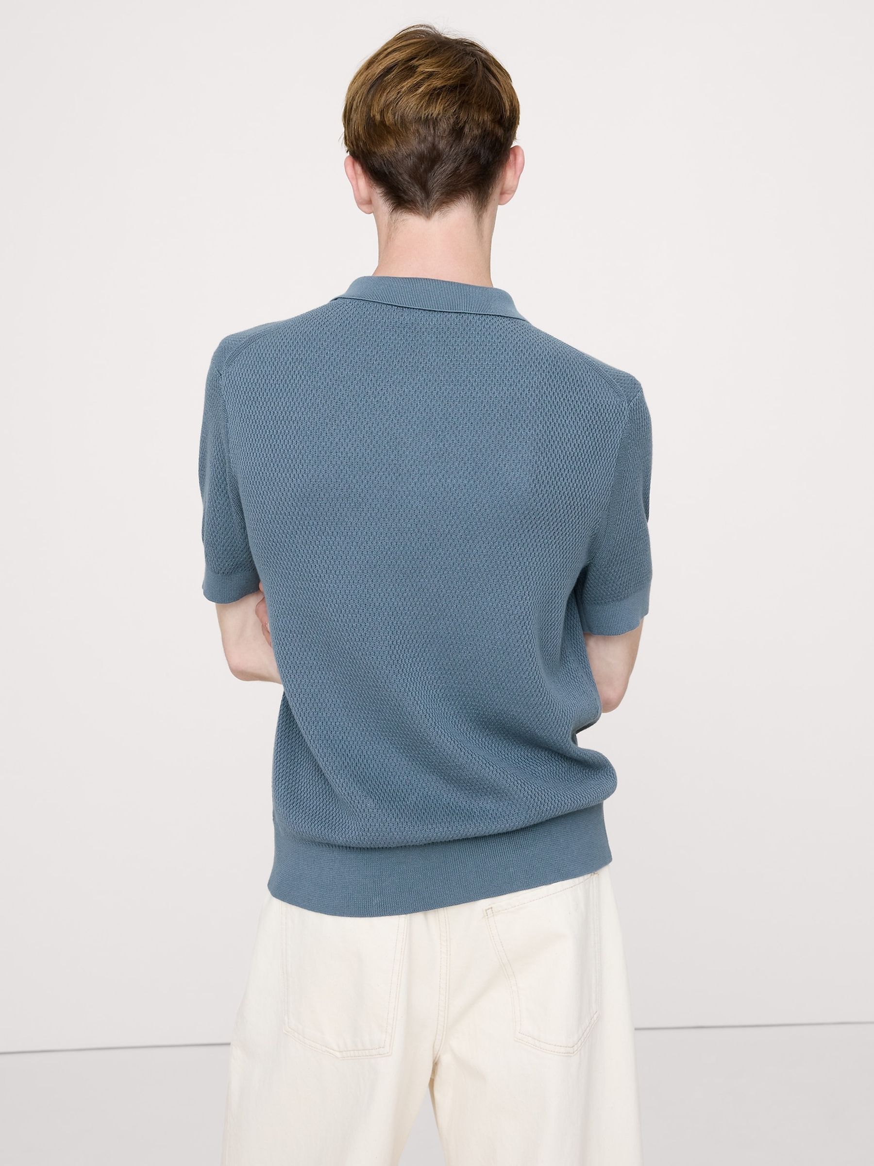 Banana Republic Blue Cotton Mesh Polo Shirt - Image 2 of 2