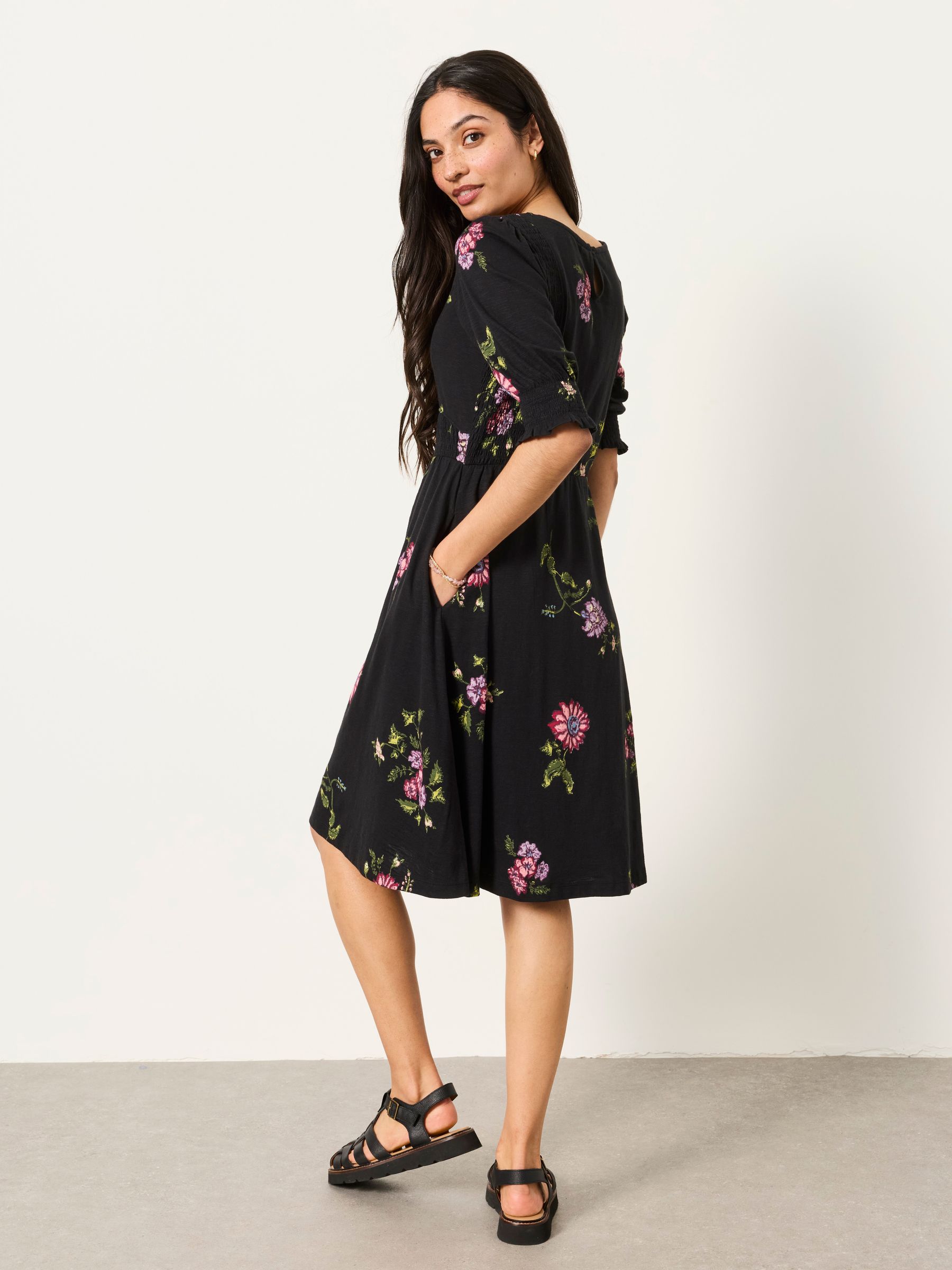 Sophie Black Spring Floral Regular Jersey Dress | FatFace USA