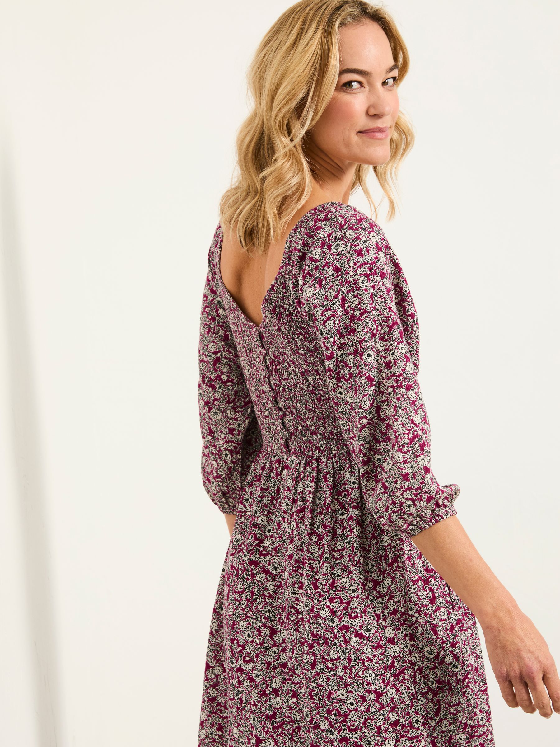 Adele Plum Purple 2 Tone Floral Regular Midi Dress - Image 2 of 6 Adele Plum Purple 2 Tone Floral Regular Midi Dress - Image 2 of 6