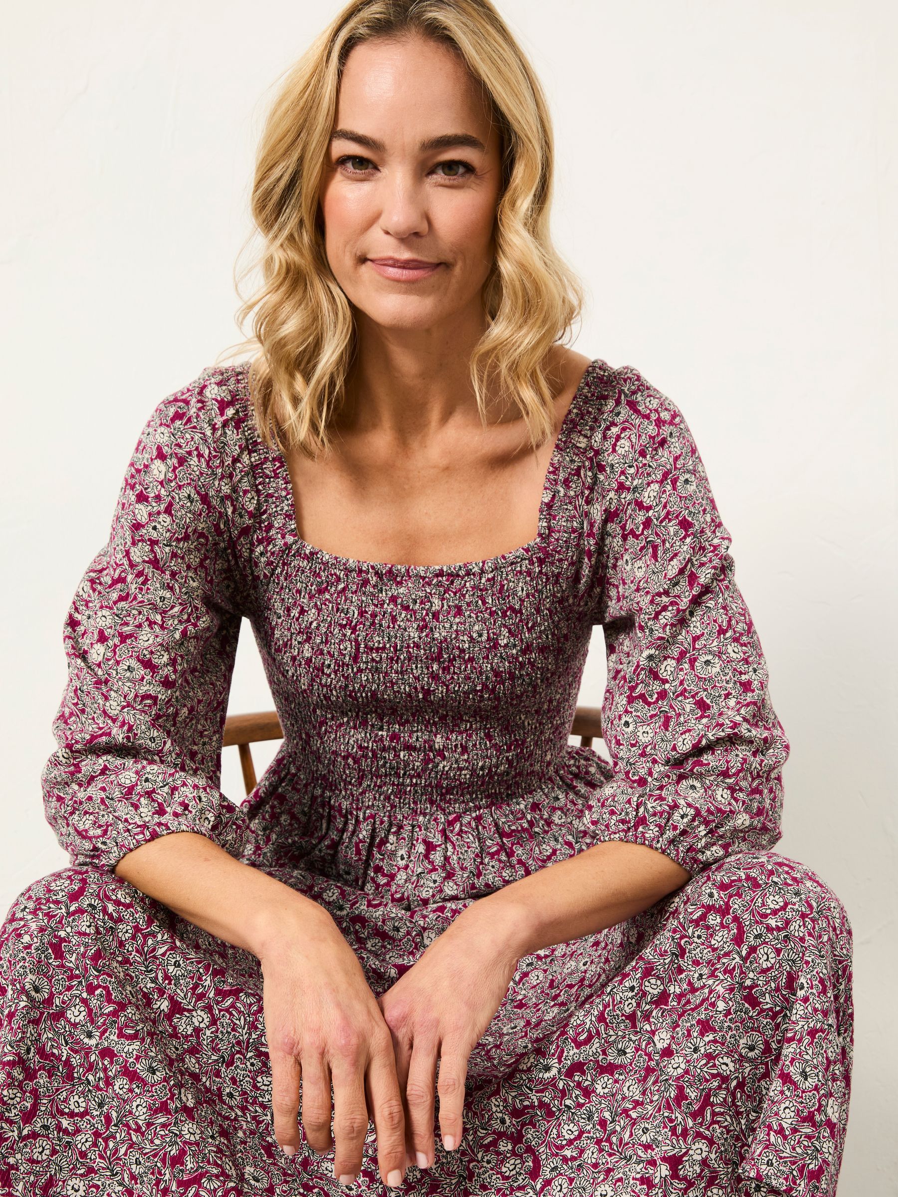 Adele Plum Purple 2 Tone Floral Regular Midi Dress - Image 5 of 6