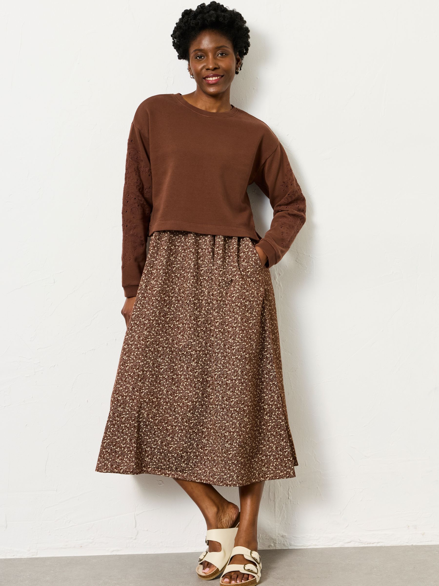 Brown Ditsy Regular Noa 2in1 Midi Dress - Image 1 of 5 Brown Ditsy Regular Noa 2in1 Midi Dress - Image 1 of 5