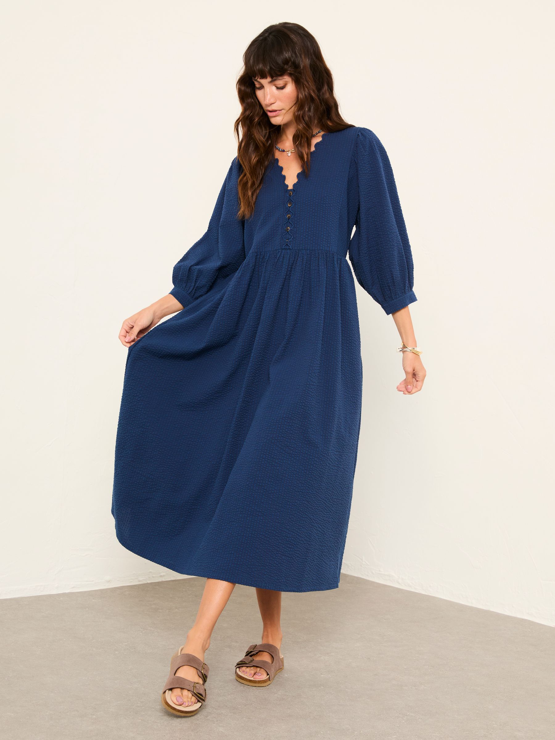 Ceil Indigo Blue Regular Textured Midi Dress - Image 1 of 6